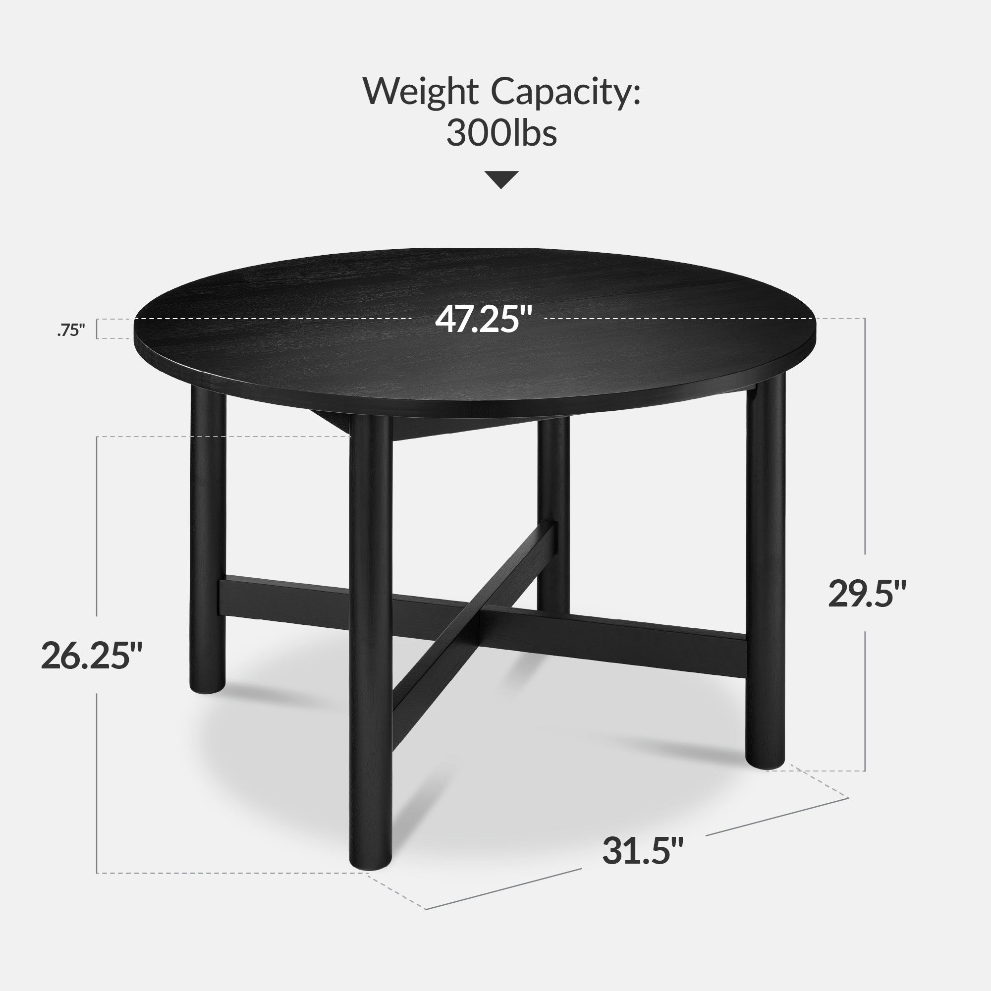 47in Round Solid Wood Dining Table Modern Farmhouse Table For 4