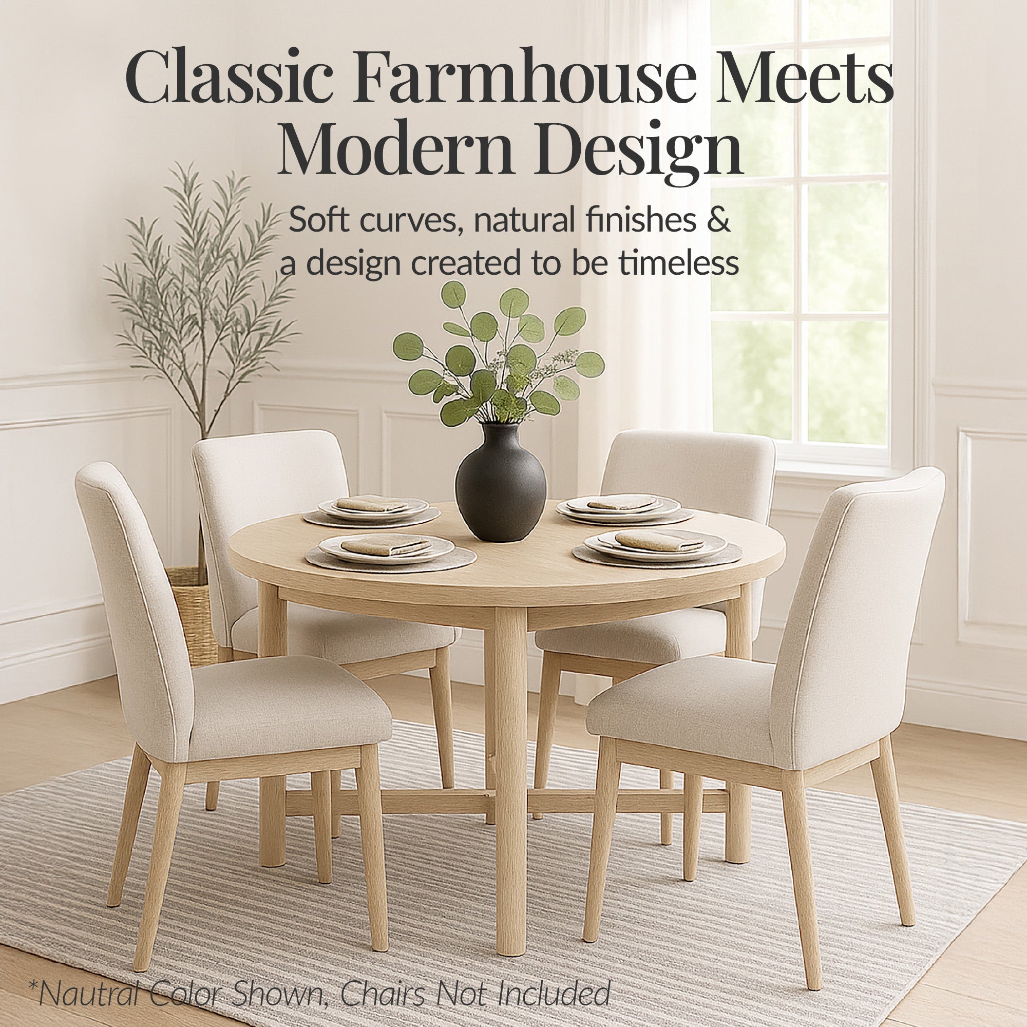 47in Round Solid Wood Dining Table Modern Farmhouse Table For 4