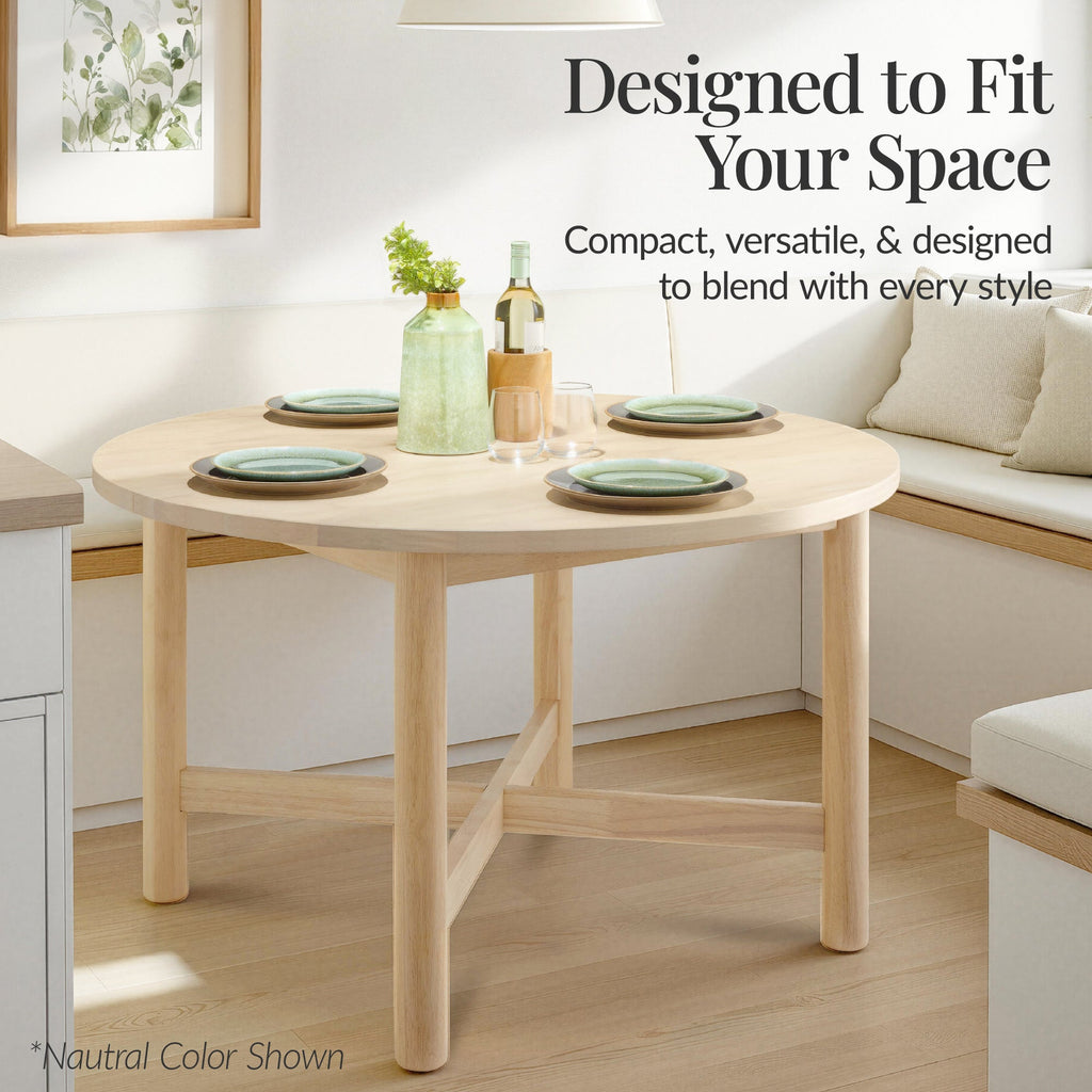 47in Round Solid Wood Dining Table Modern Farmhouse Table For 4