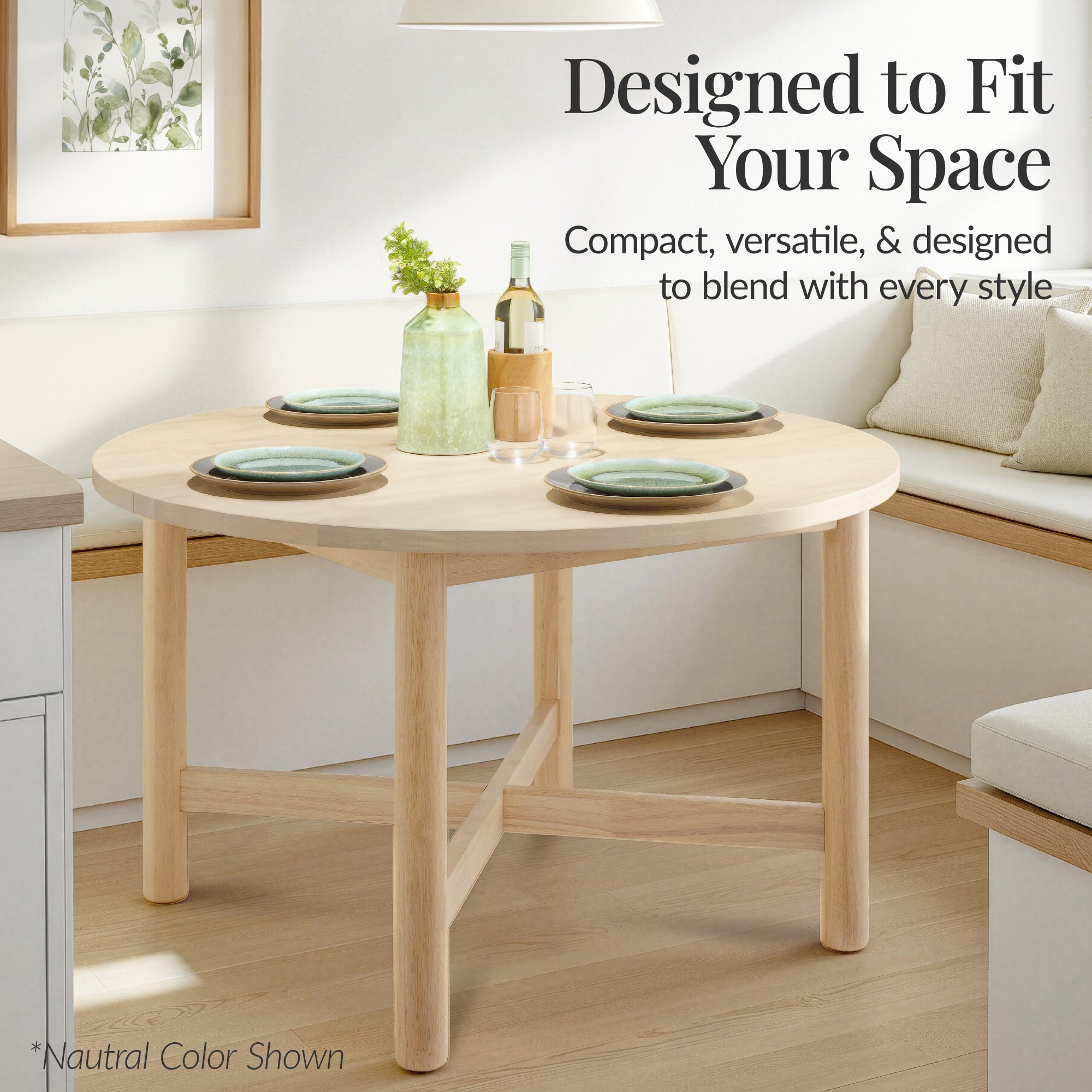 47in Round Solid Wood Dining Table Modern Farmhouse Table For 4