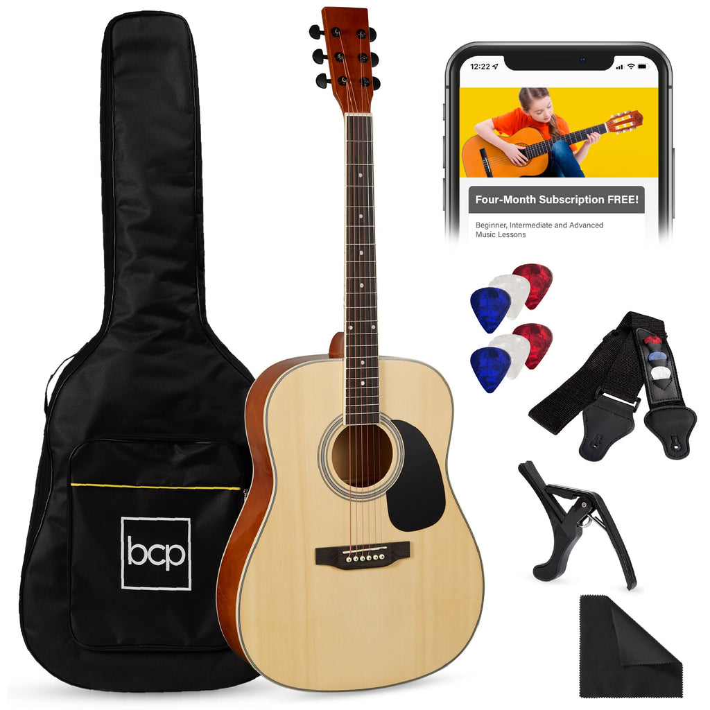 41in Acoustic Guitar Starter Kit w/ Digital Tuner Padded Case Picks Strap