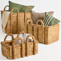 3Pc Shelf Baskets Small Large & XL Chunky Woven Baskets w/ Braided Handles