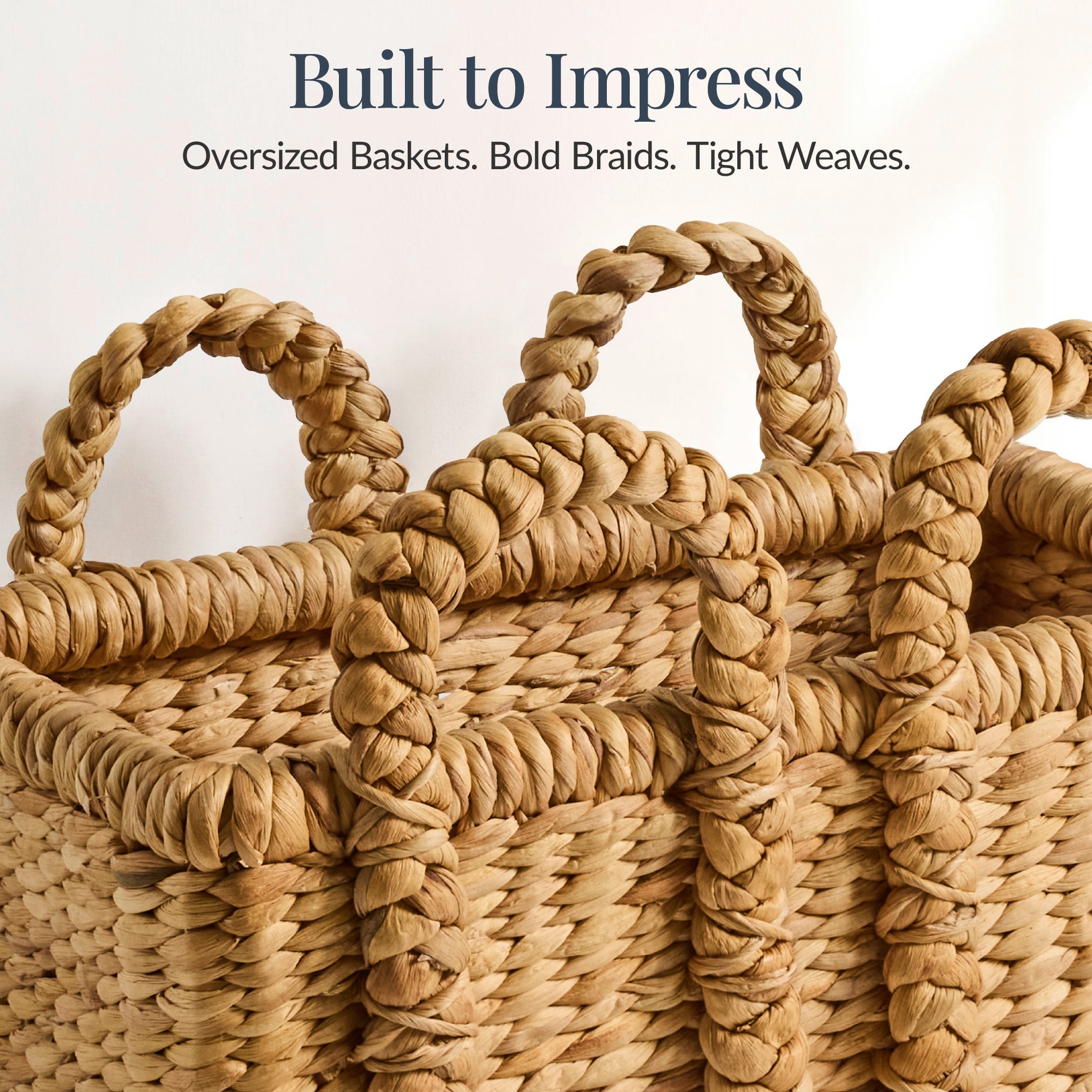 3Pc Shelf Baskets Small Large & XL Chunky Woven Baskets w/ Braided Handles