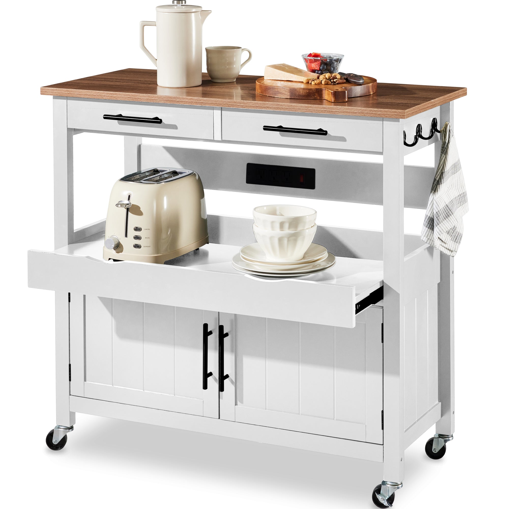 36in Large Rolling Kitchen Island Cart 2-Door Cabinet Outlet & Wheels