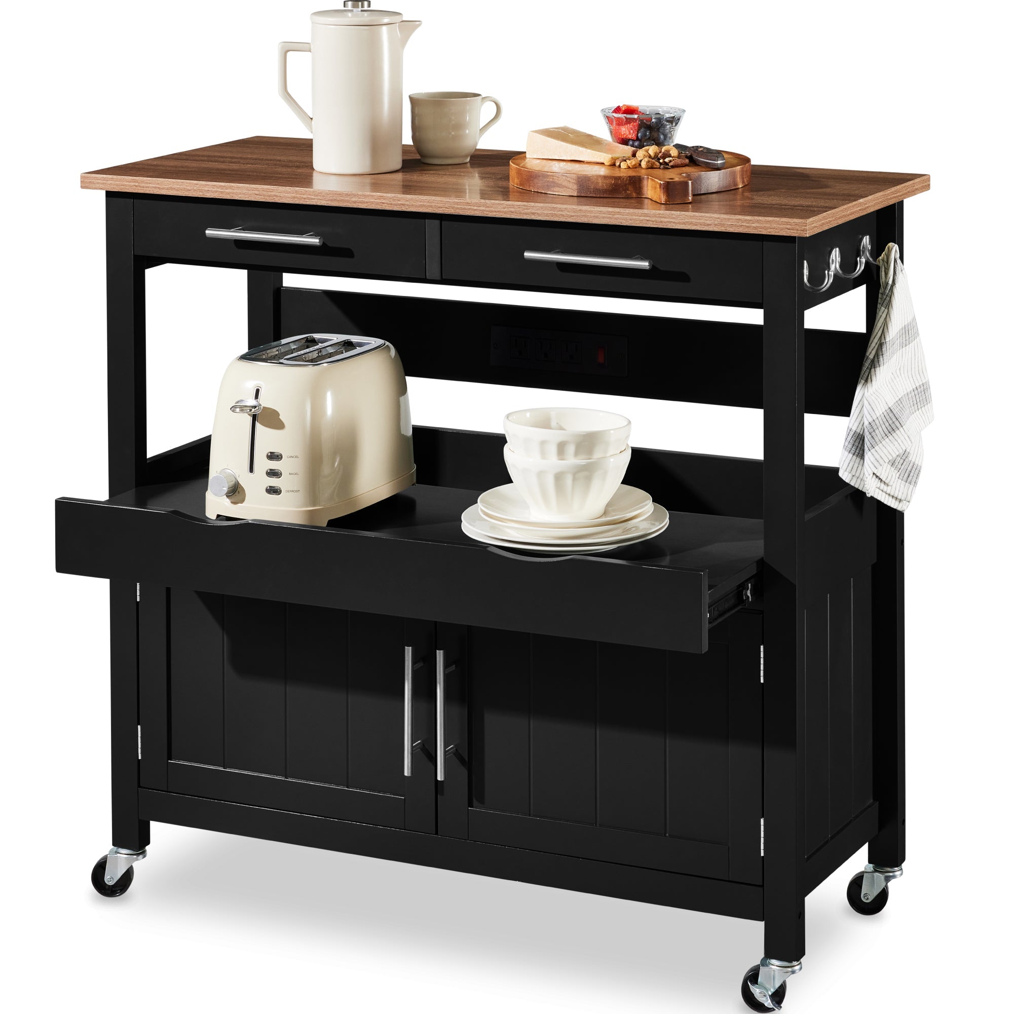 36in Large Rolling Kitchen Island Cart 2-Door Cabinet Outlet & Wheels