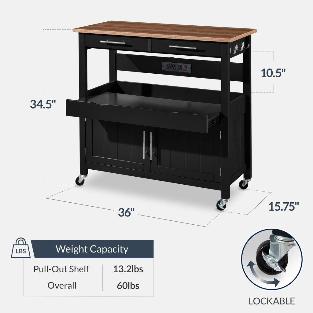 36in Large Rolling Kitchen Island Cart 2-Door Cabinet Outlet & Wheels