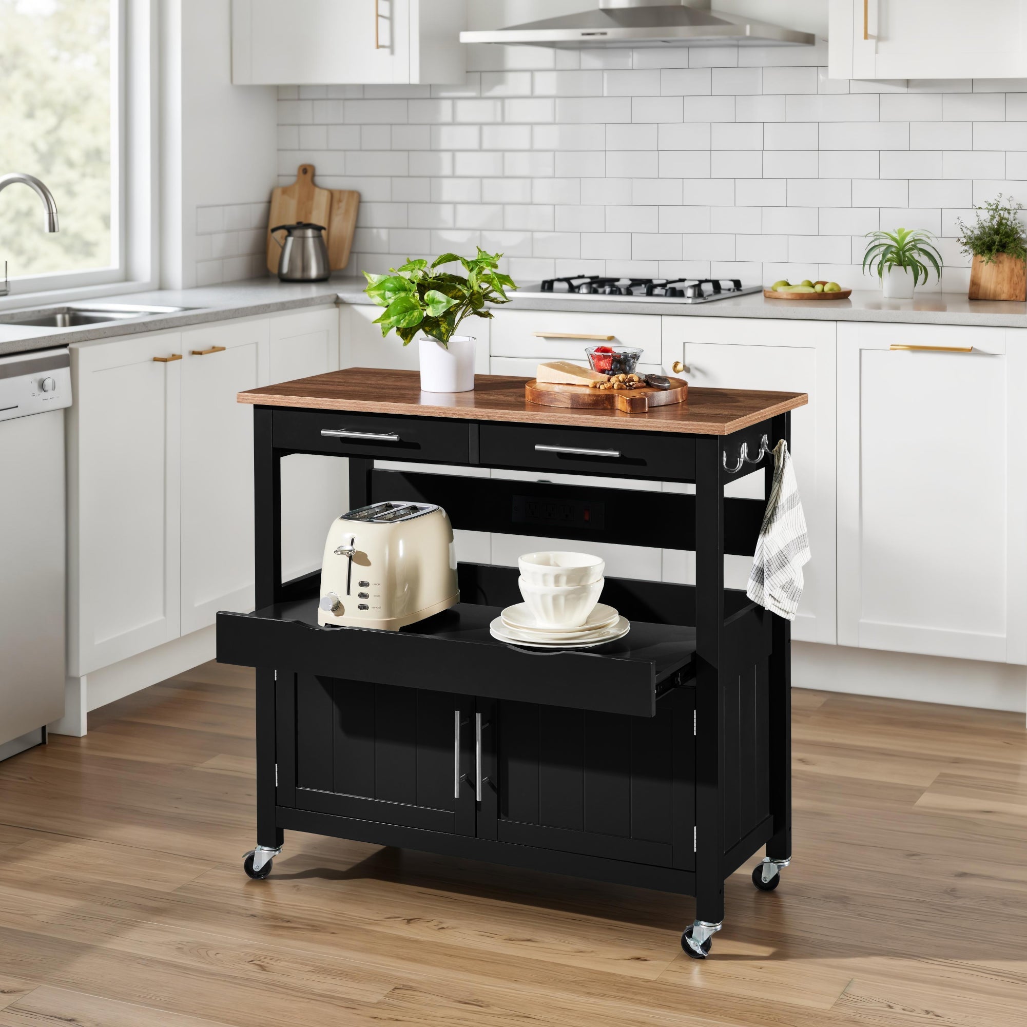 36in Large Rolling Kitchen Island Cart 2-Door Cabinet Outlet & Wheels