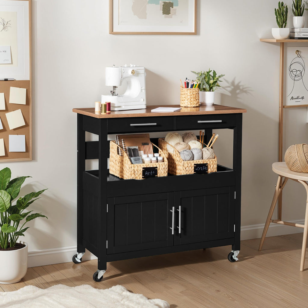 36in Large Rolling Kitchen Island Cart 2-Door Cabinet Outlet & Wheels