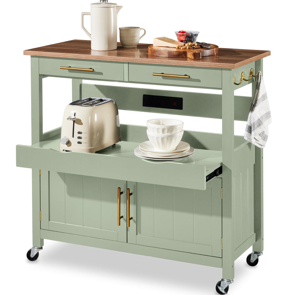 36in Large Rolling Kitchen Island Cart 2-Door Cabinet Outlet & Wheels