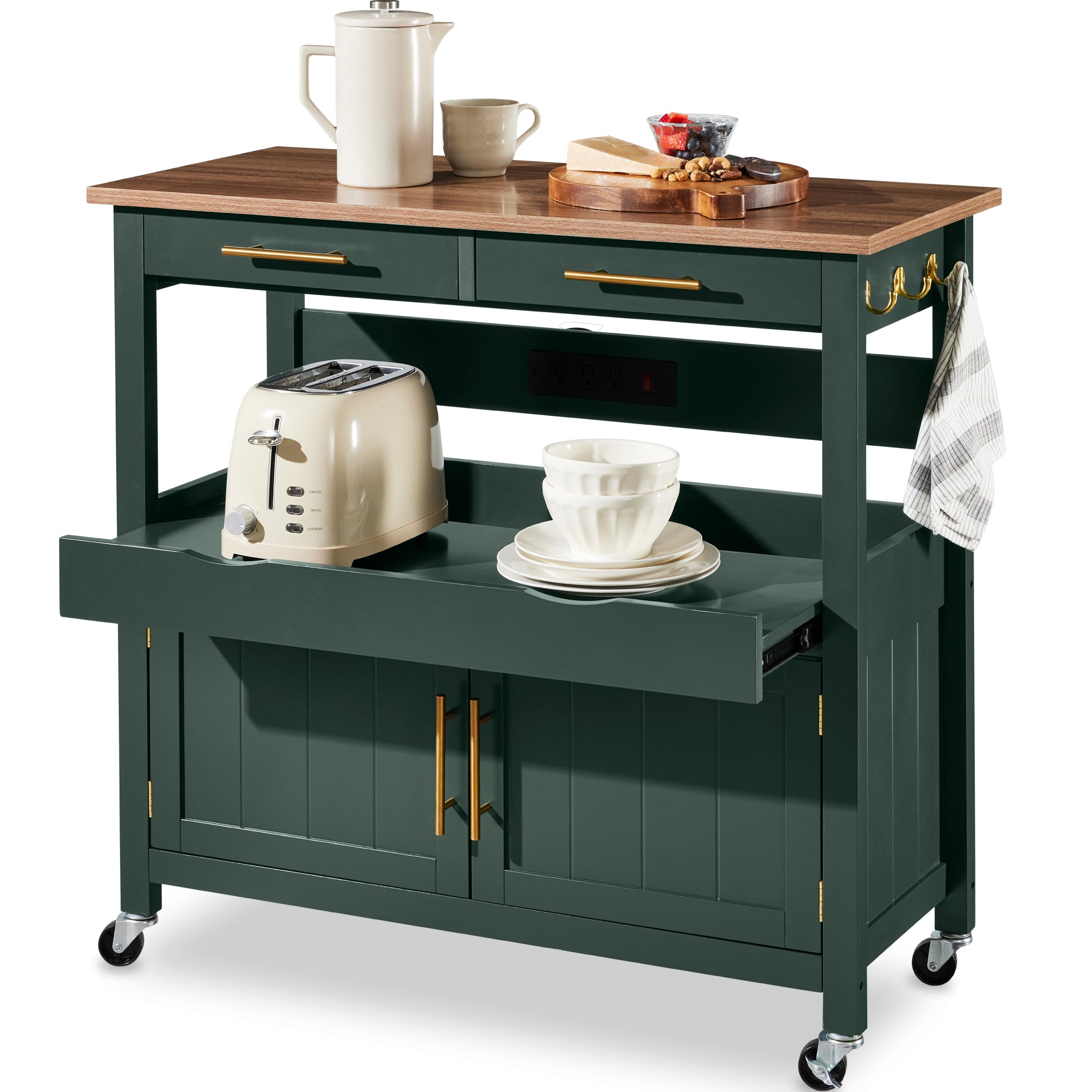 36in Large Rolling Kitchen Island Cart 2-Door Cabinet Outlet & Wheels