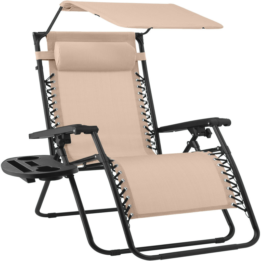30\" Wide Folding Zero Gravity Patio Lounge Chair w/Adjustable Canopy Shade