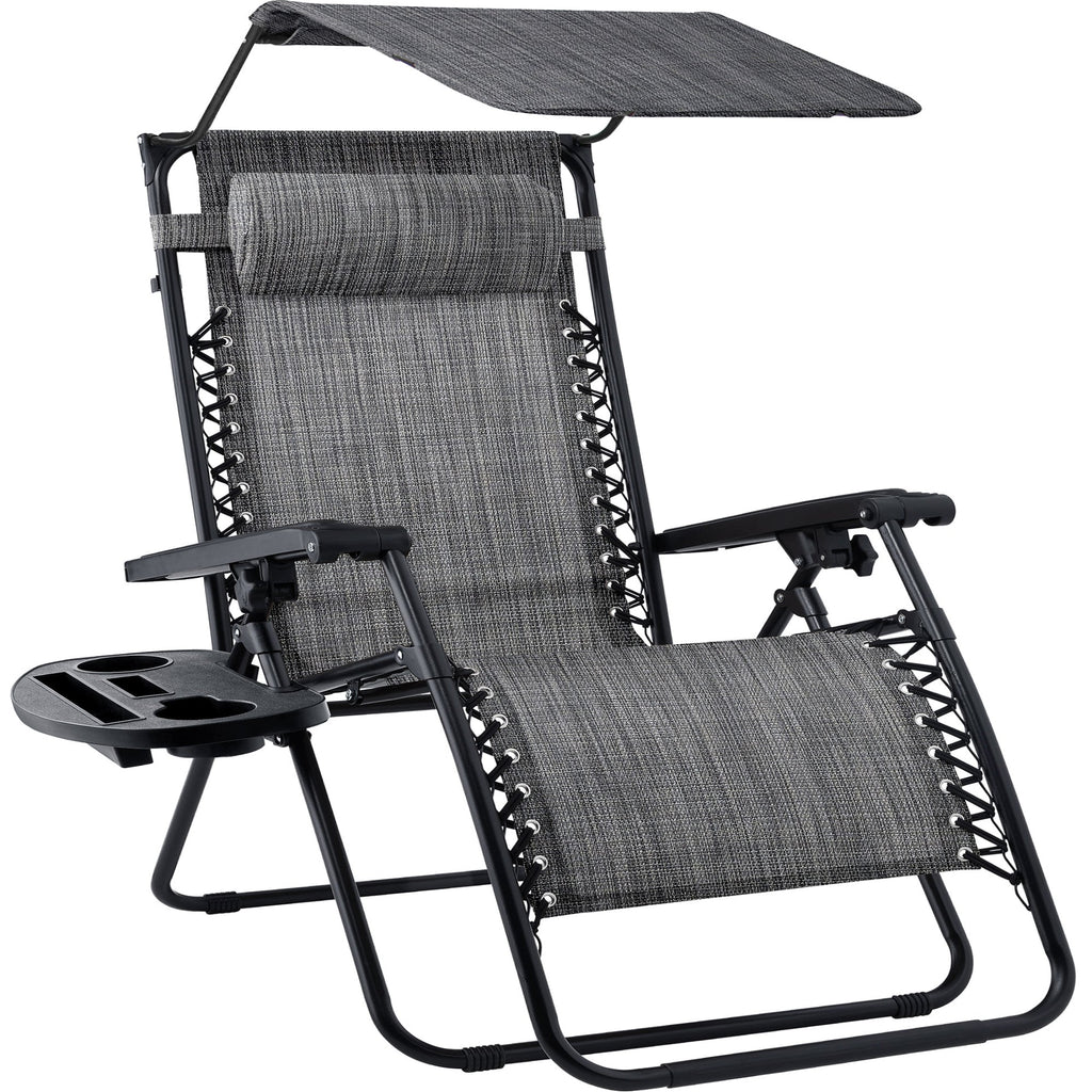 30\" Wide Folding Zero Gravity Patio Lounge Chair w/Adjustable Canopy Shade