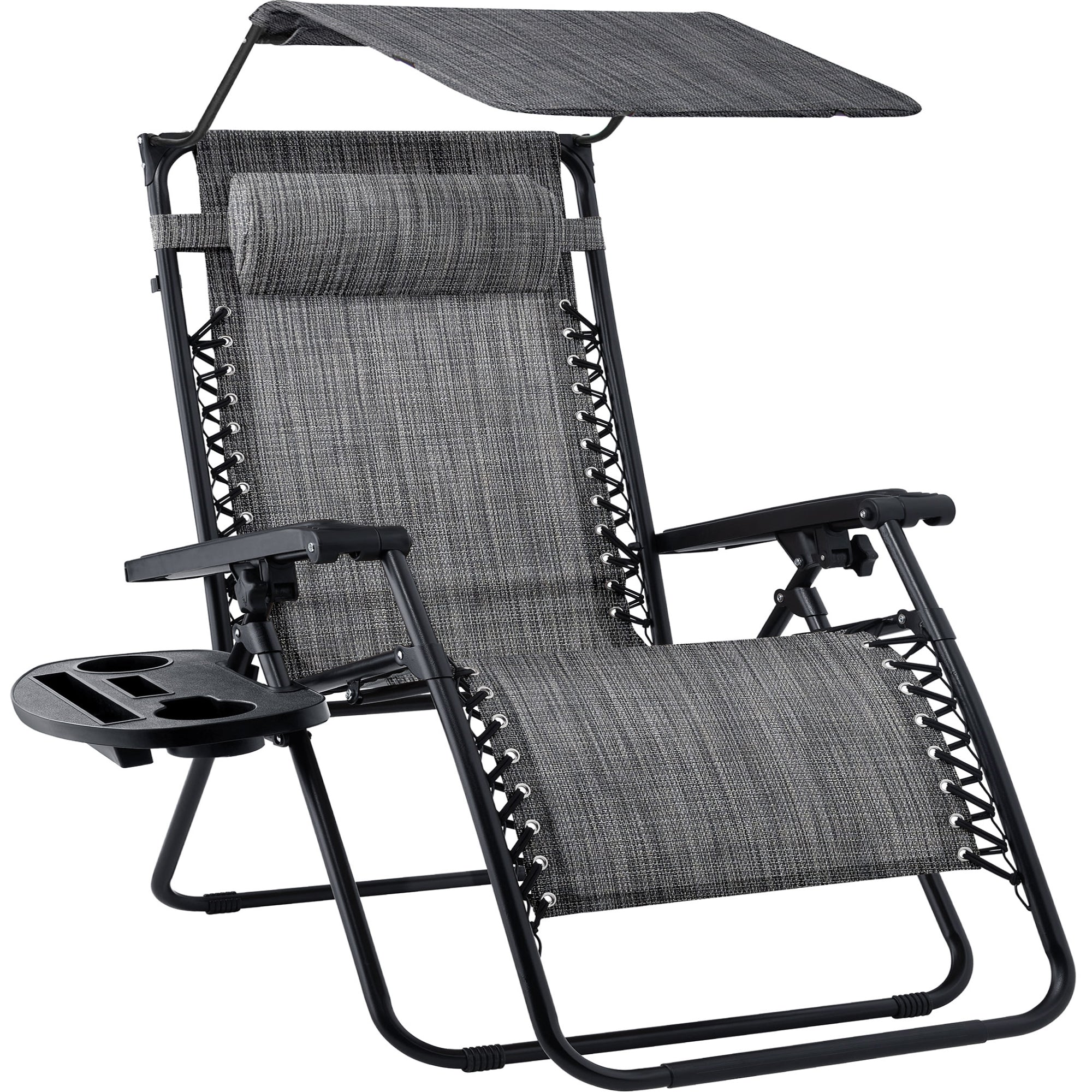 30\" Wide Folding Zero Gravity Patio Lounge Chair w/Adjustable Canopy Shade