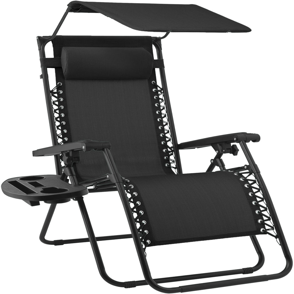 30\" Wide Folding Zero Gravity Patio Lounge Chair w/Adjustable Canopy Shade
