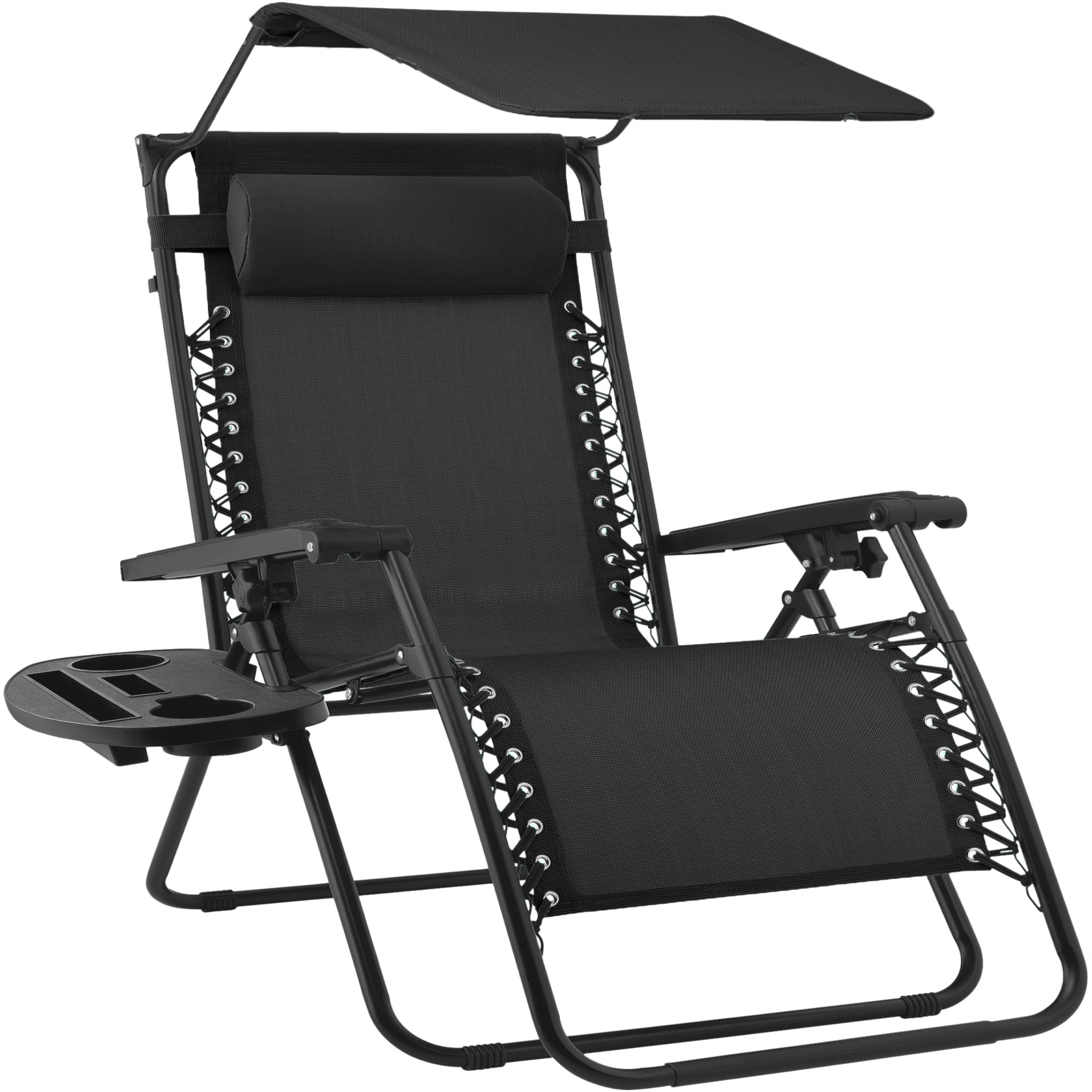 30\" Wide Folding Zero Gravity Patio Lounge Chair w/Adjustable Canopy Shade