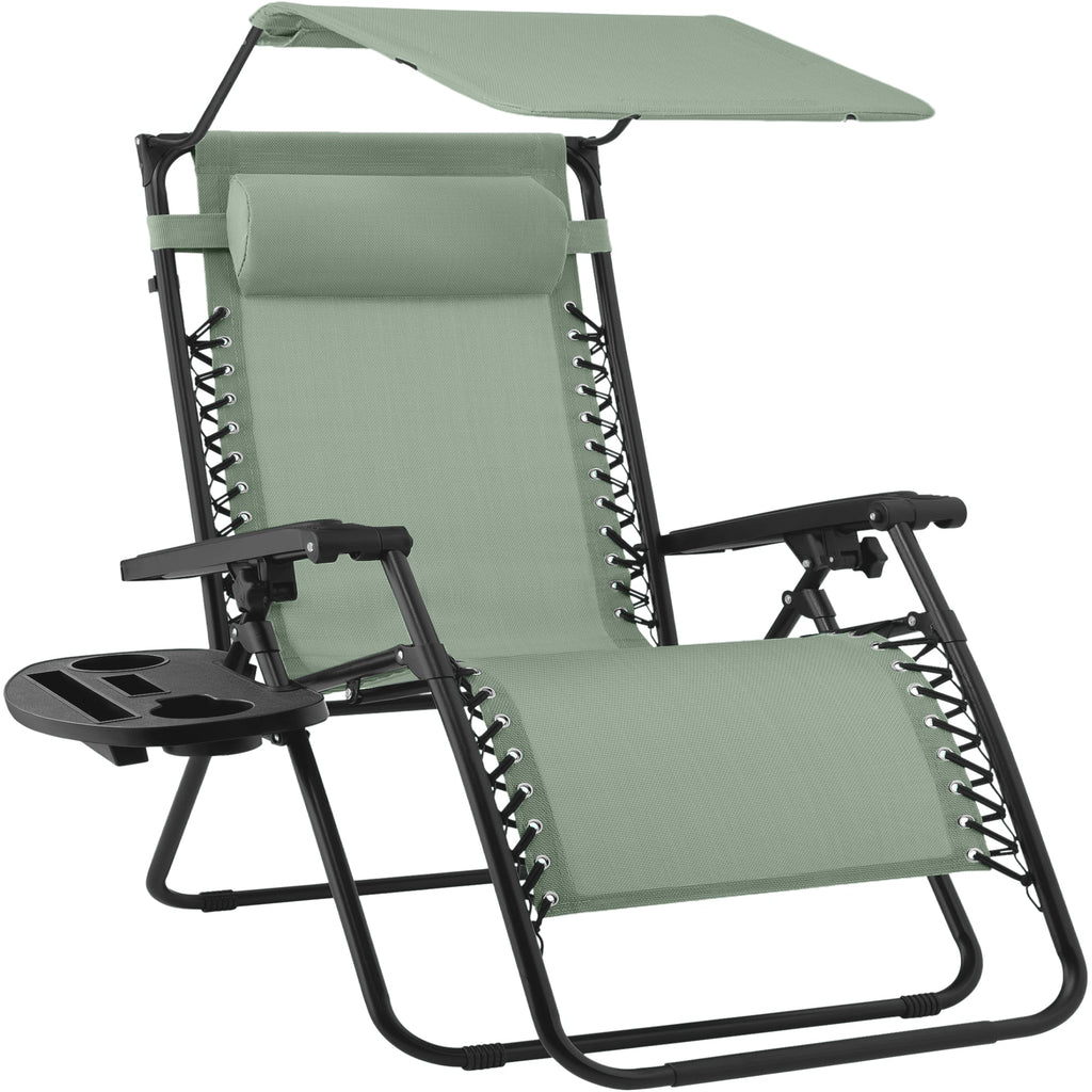 30\" Wide Folding Zero Gravity Patio Lounge Chair w/Adjustable Canopy Shade