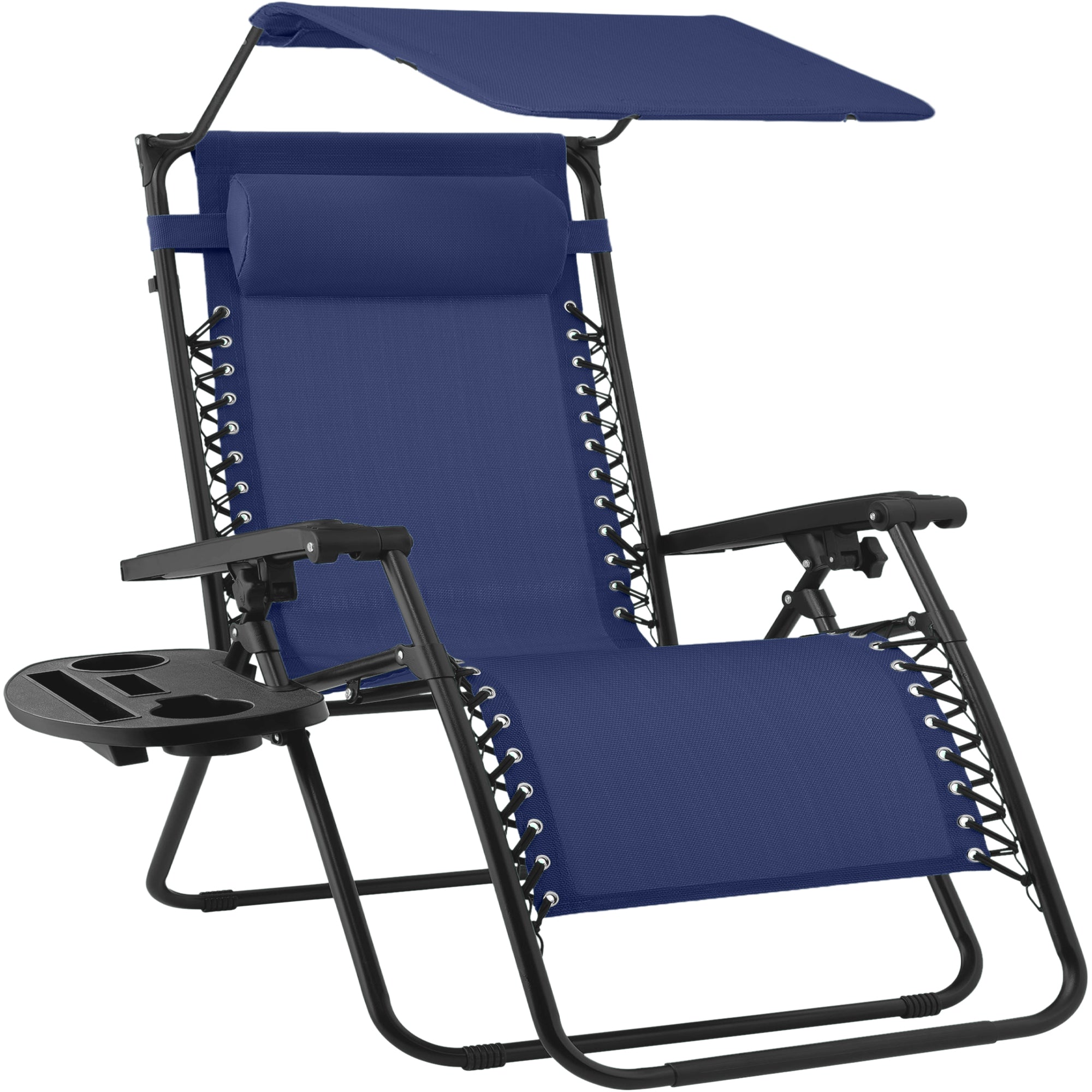 30\" Wide Folding Zero Gravity Patio Lounge Chair w/Adjustable Canopy Shade