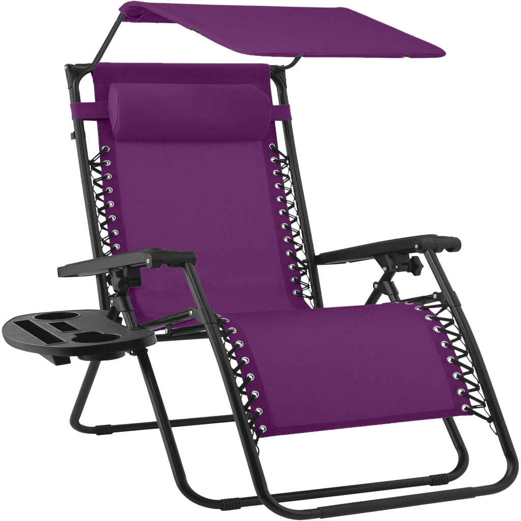 30\" Wide Folding Zero Gravity Patio Lounge Chair w/Adjustable Canopy Shade