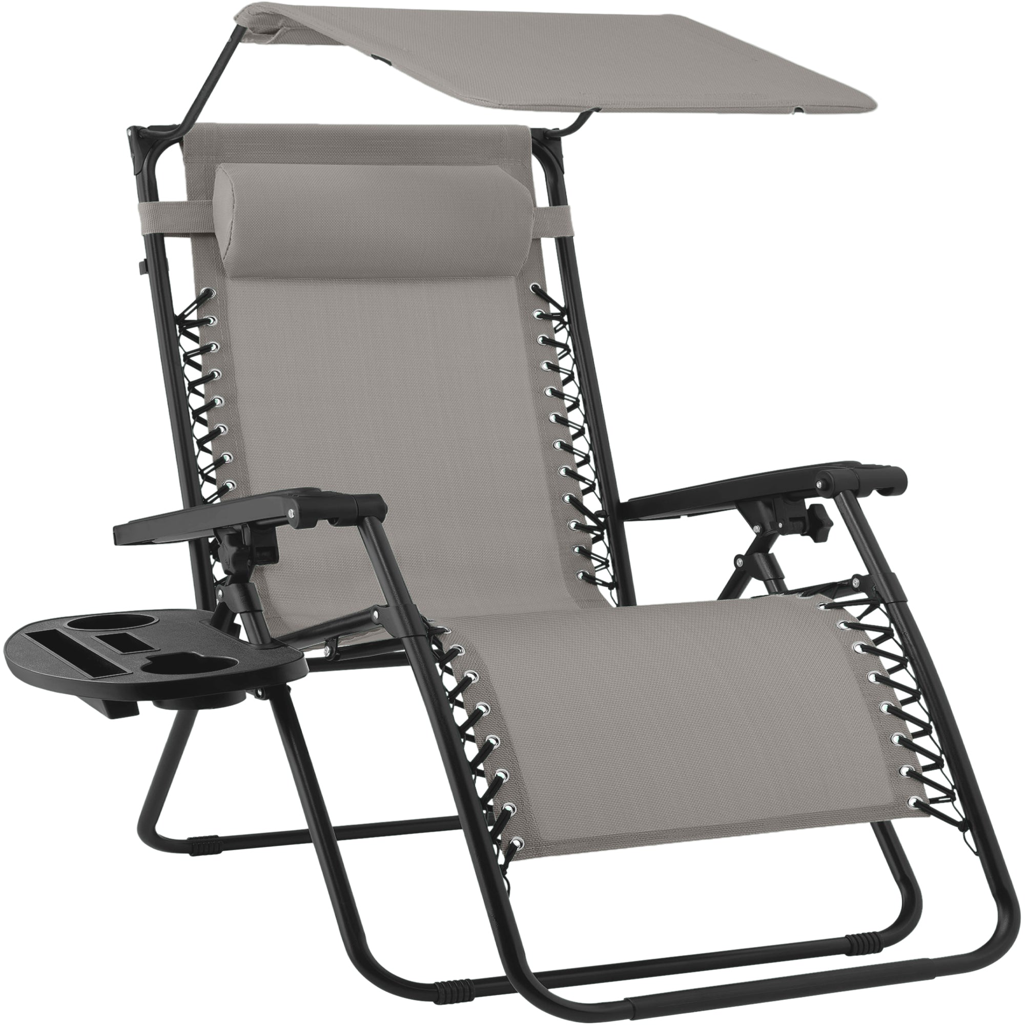30\" Wide Folding Zero Gravity Patio Lounge Chair w/Adjustable Canopy Shade