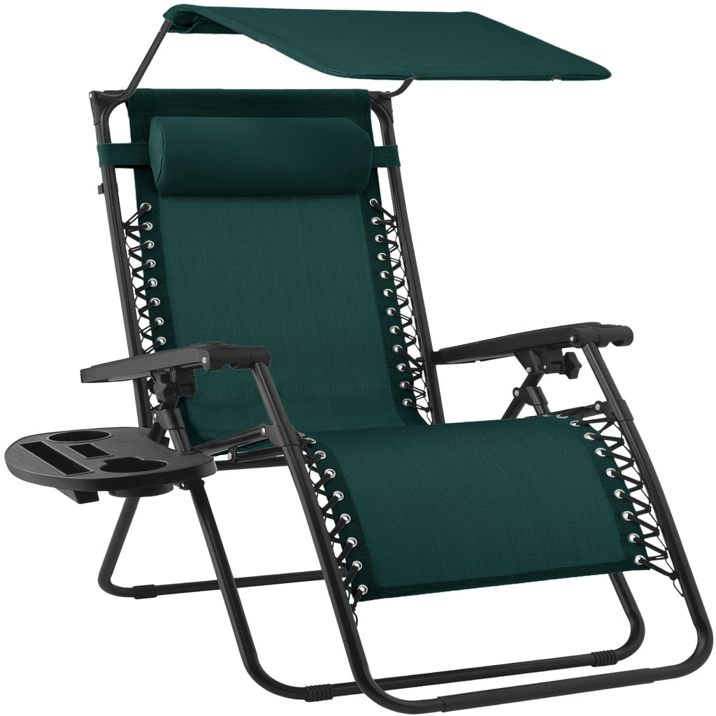 30\" Wide Folding Zero Gravity Patio Lounge Chair w/Adjustable Canopy Shade