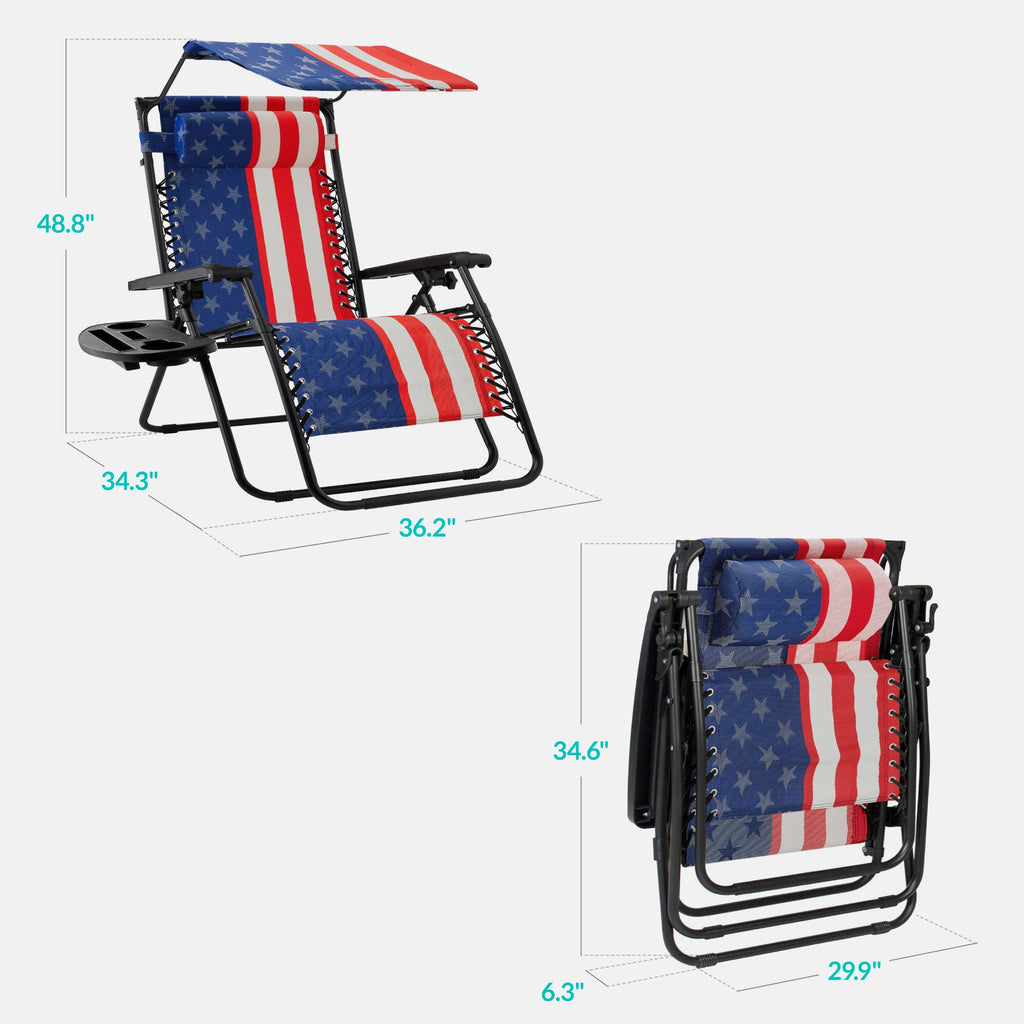 30\" Wide Folding Zero Gravity Patio Lounge Chair w/Adjustable Canopy Shade