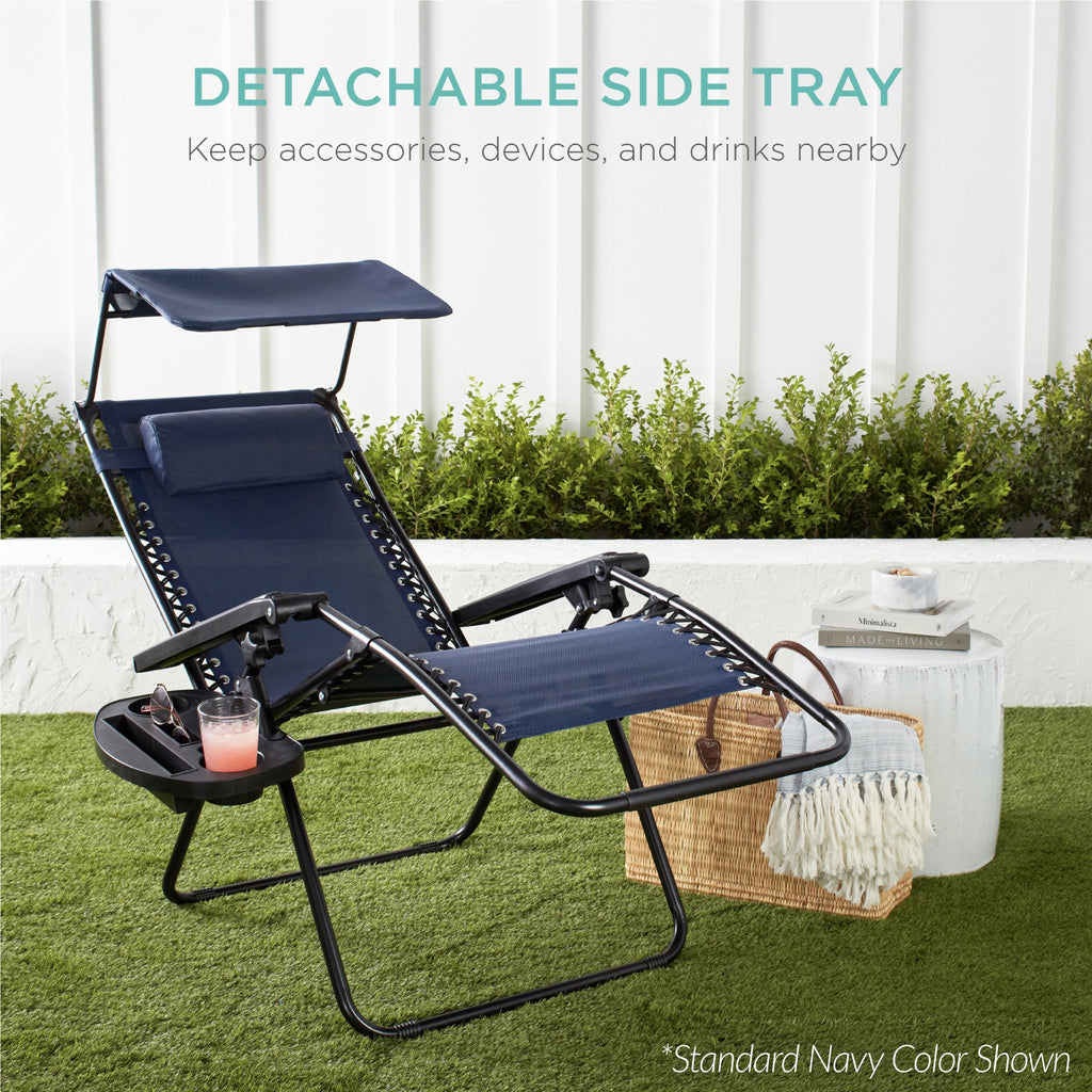 30\" Wide Folding Zero Gravity Patio Lounge Chair w/Adjustable Canopy Shade