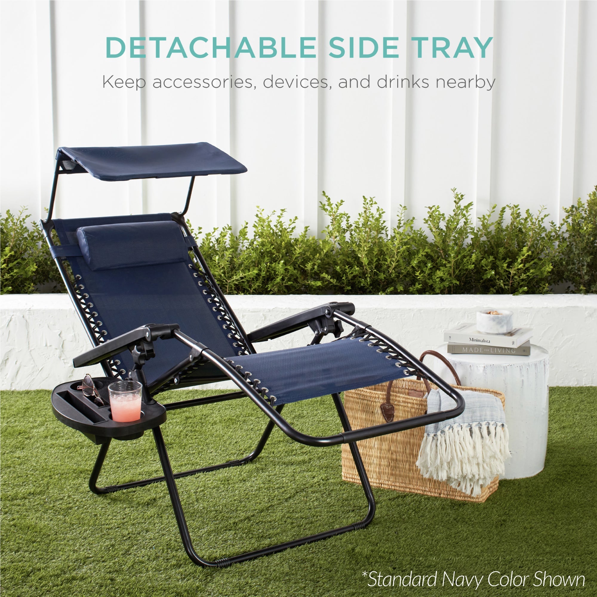 30\" Wide Folding Zero Gravity Patio Lounge Chair w/Adjustable Canopy Shade