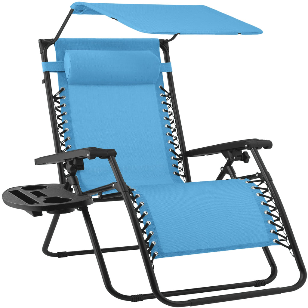 30\" Wide Folding Zero Gravity Patio Lounge Chair w/Adjustable Canopy Shade