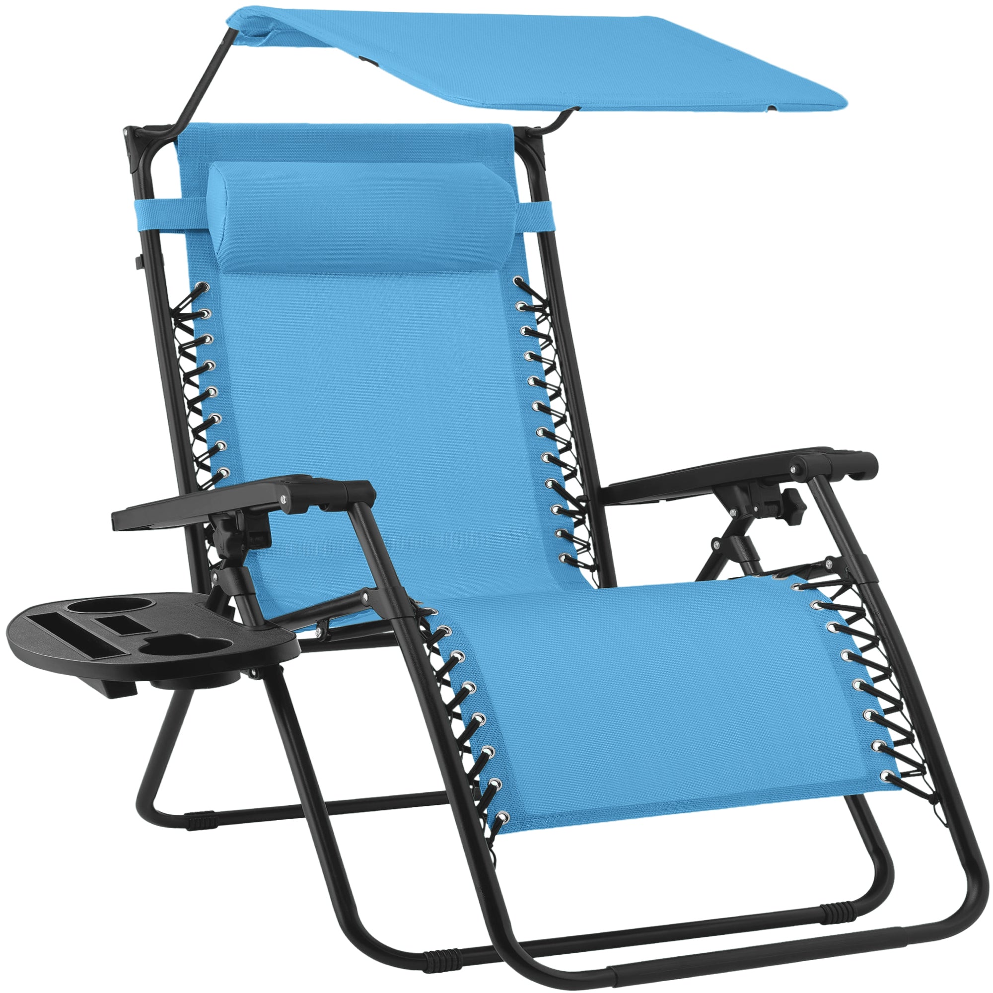 30\" Wide Folding Zero Gravity Patio Lounge Chair w/Adjustable Canopy Shade