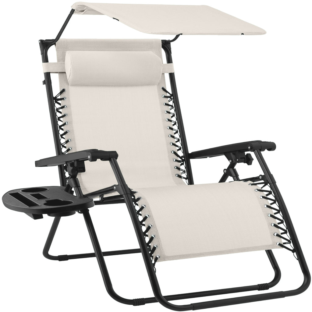 30\" Wide Folding Zero Gravity Patio Lounge Chair w/Adjustable Canopy Shade