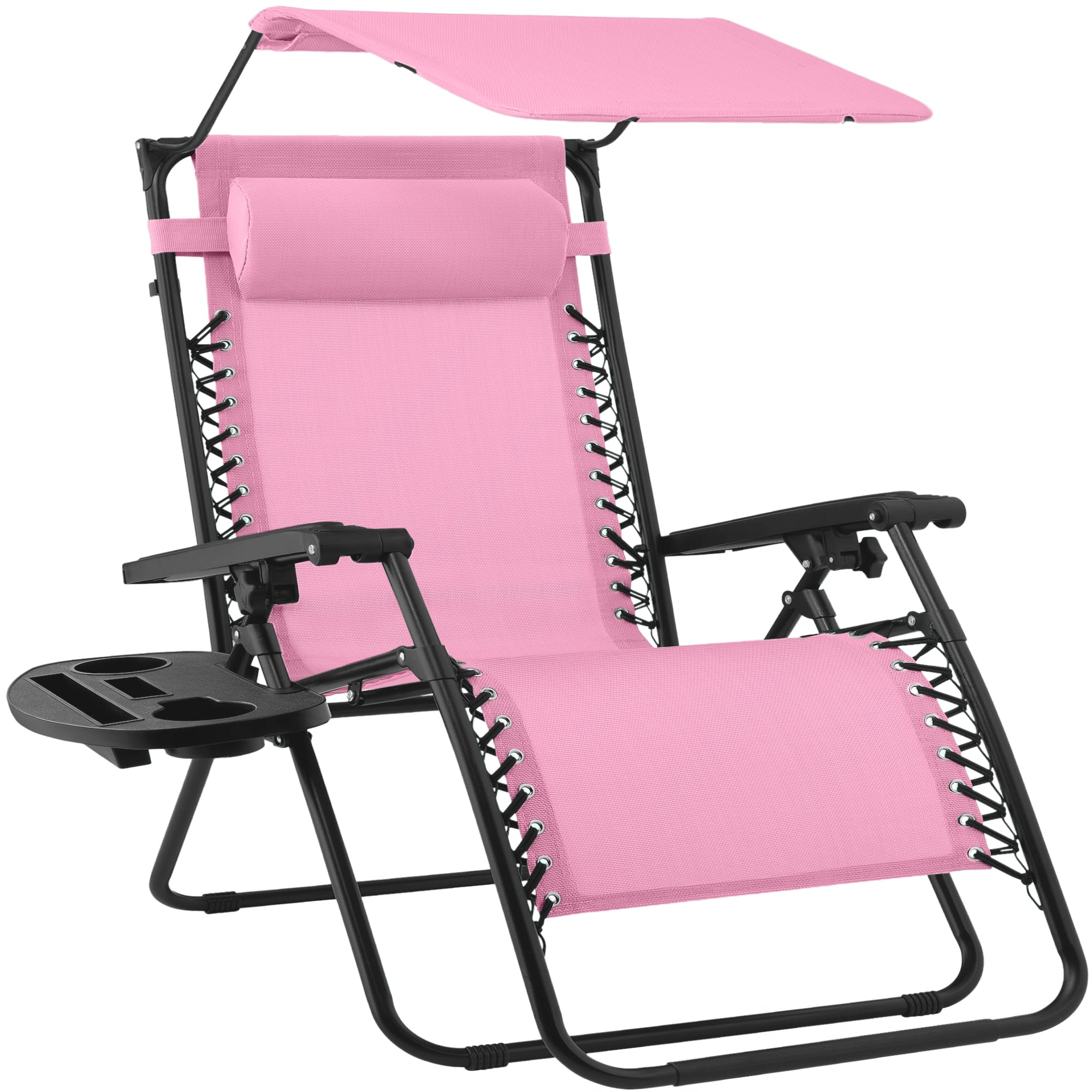 30\" Wide Folding Zero Gravity Patio Lounge Chair w/Adjustable Canopy Shade