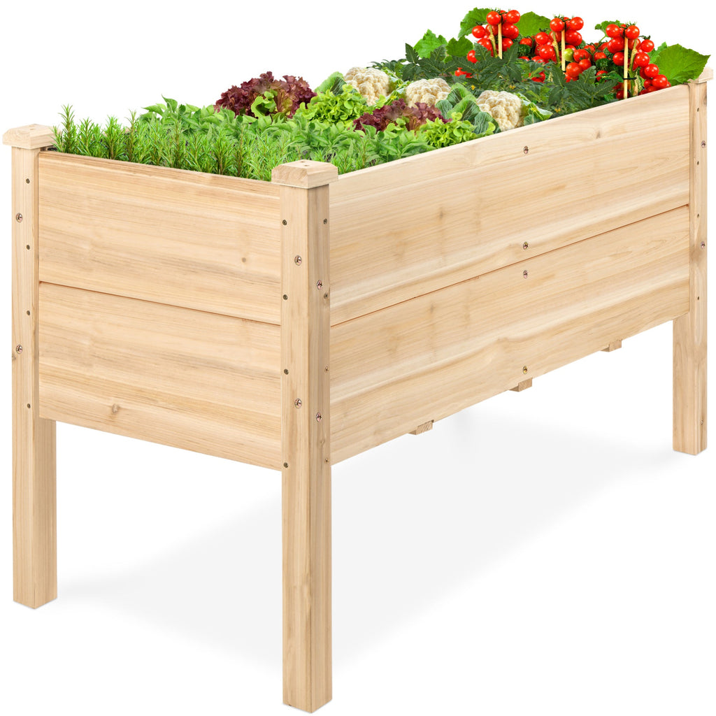 48\" x 24\" x 30\" Raised Wooden Garden Bed w/16\" Depth Elevated Wood Planter