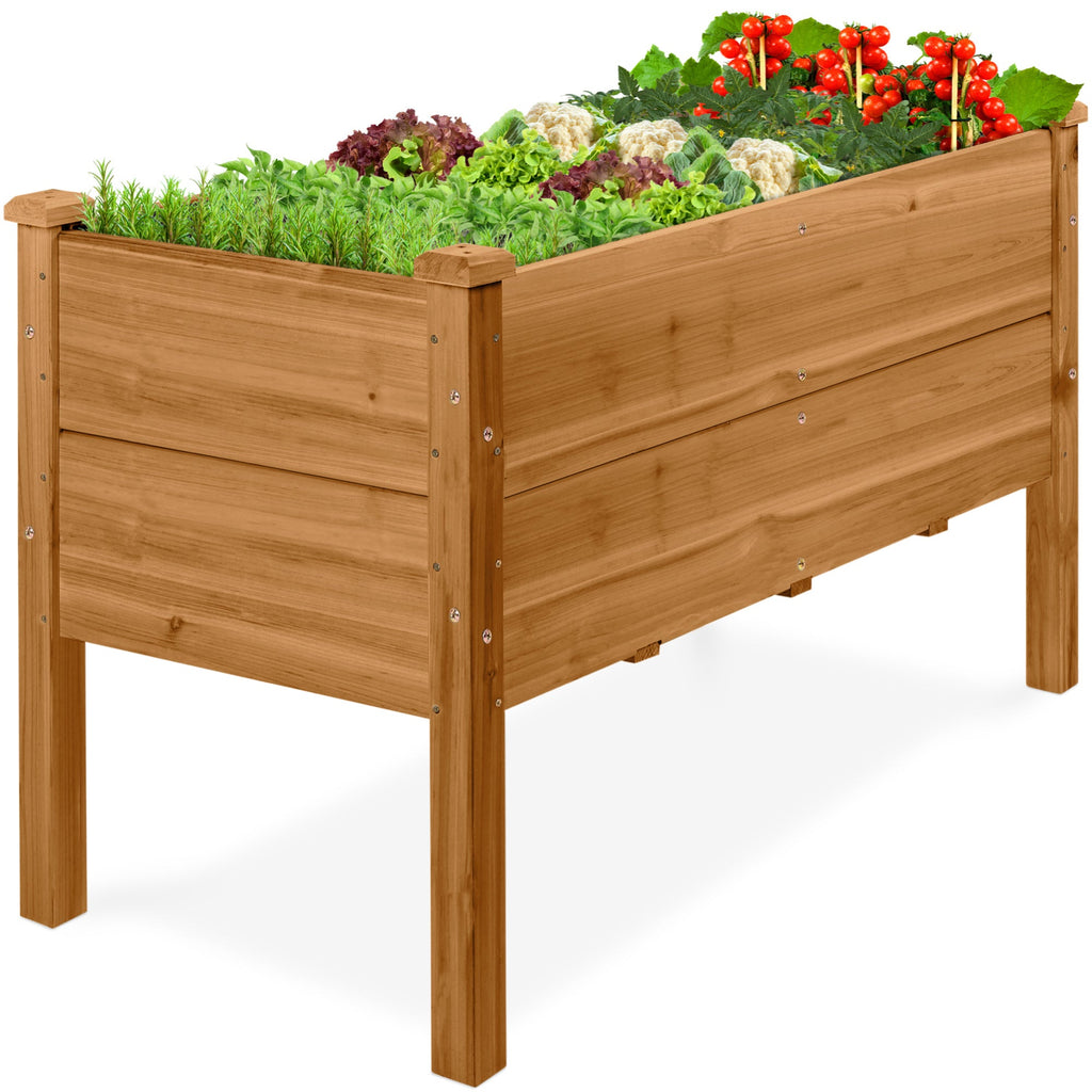 48\" x 24\" x 30\" Raised Wooden Garden Bed w/16\" Depth Elevated Wood Planter
