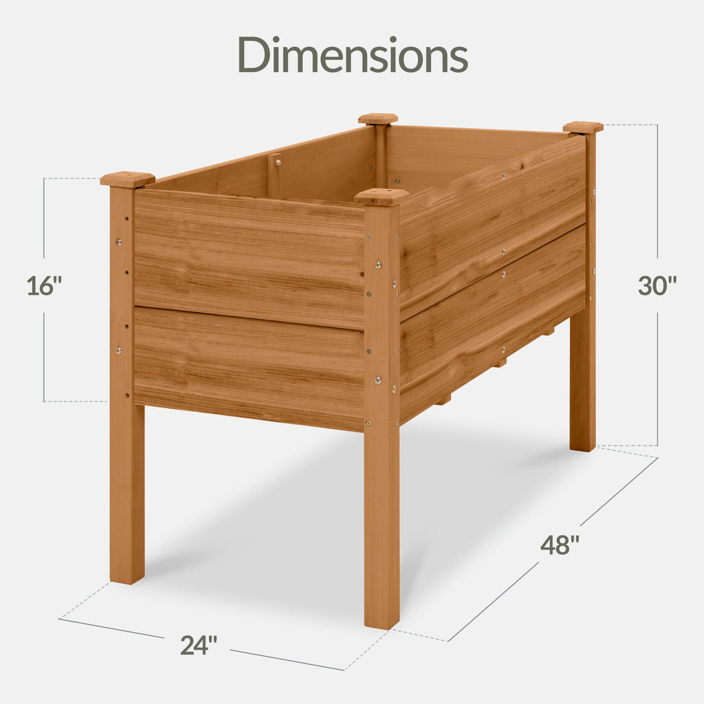 48\" x 24\" x 30\" Raised Wooden Garden Bed w/16\" Depth Elevated Wood Planter