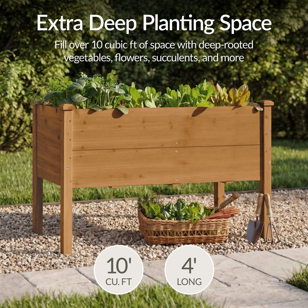 48\" x 24\" x 30\" Raised Wooden Garden Bed w/16\" Depth Elevated Wood Planter
