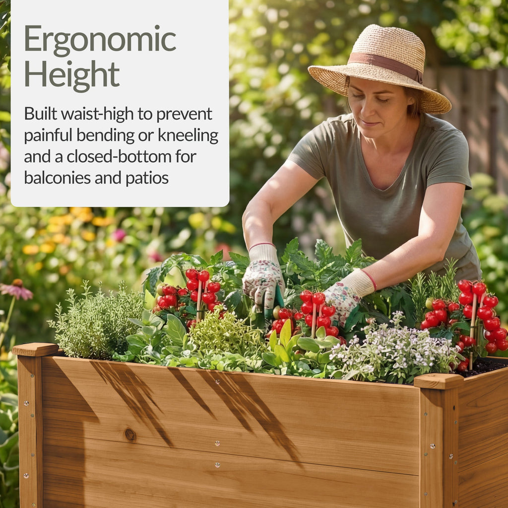48\" x 24\" x 30\" Raised Wooden Garden Bed w/16\" Depth Elevated Wood Planter