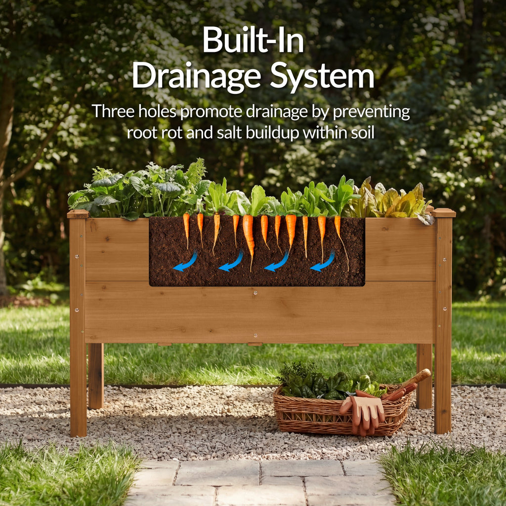 48\" x 24\" x 30\" Raised Wooden Garden Bed w/16\" Depth Elevated Wood Planter