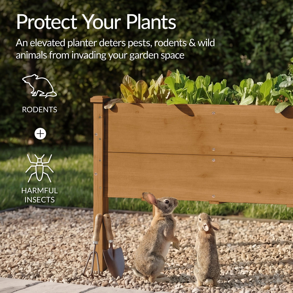 48\" x 24\" x 30\" Raised Wooden Garden Bed w/16\" Depth Elevated Wood Planter