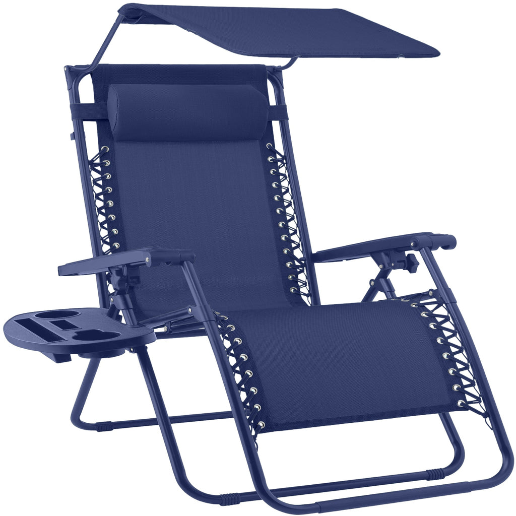 30\" Wide Folding Zero Gravity Patio Lounge Chair w/Adjustable Canopy Shade