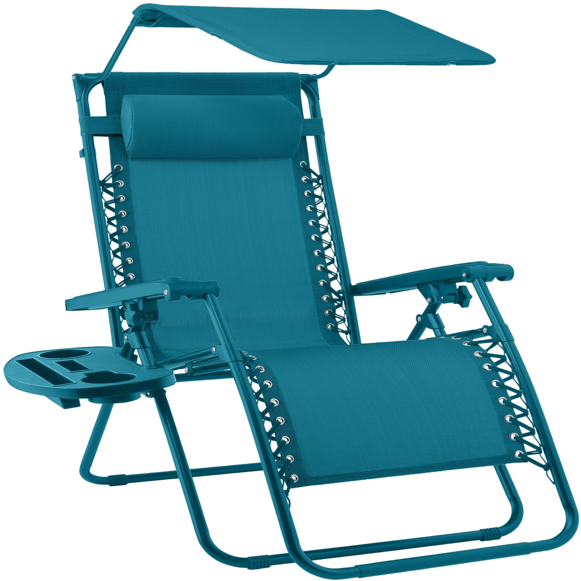 30\" Wide Folding Zero Gravity Patio Lounge Chair w/Adjustable Canopy Shade