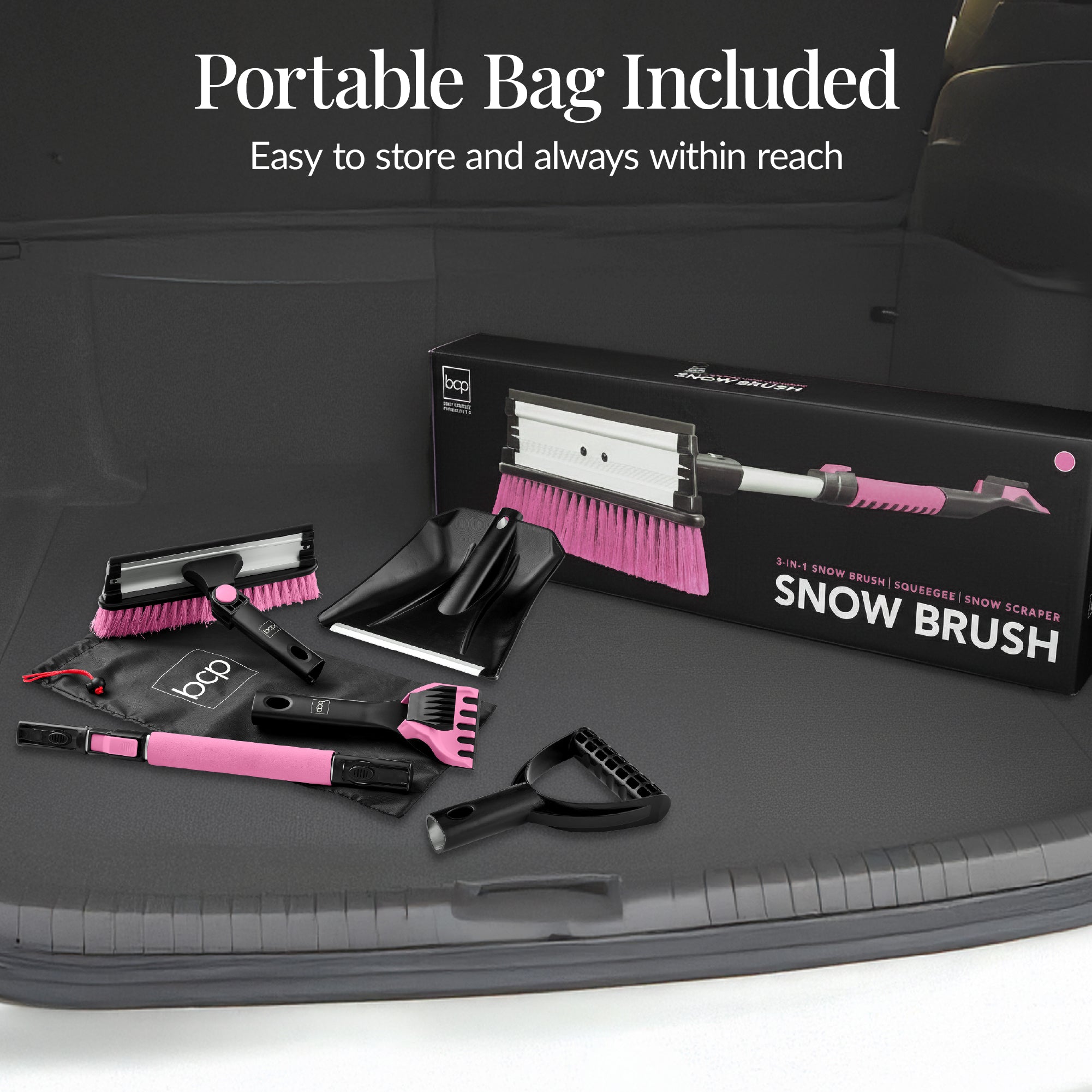 4 in 1 Snow Brush with Shovel Ice Scraper & Squeegee w/Storage Bag