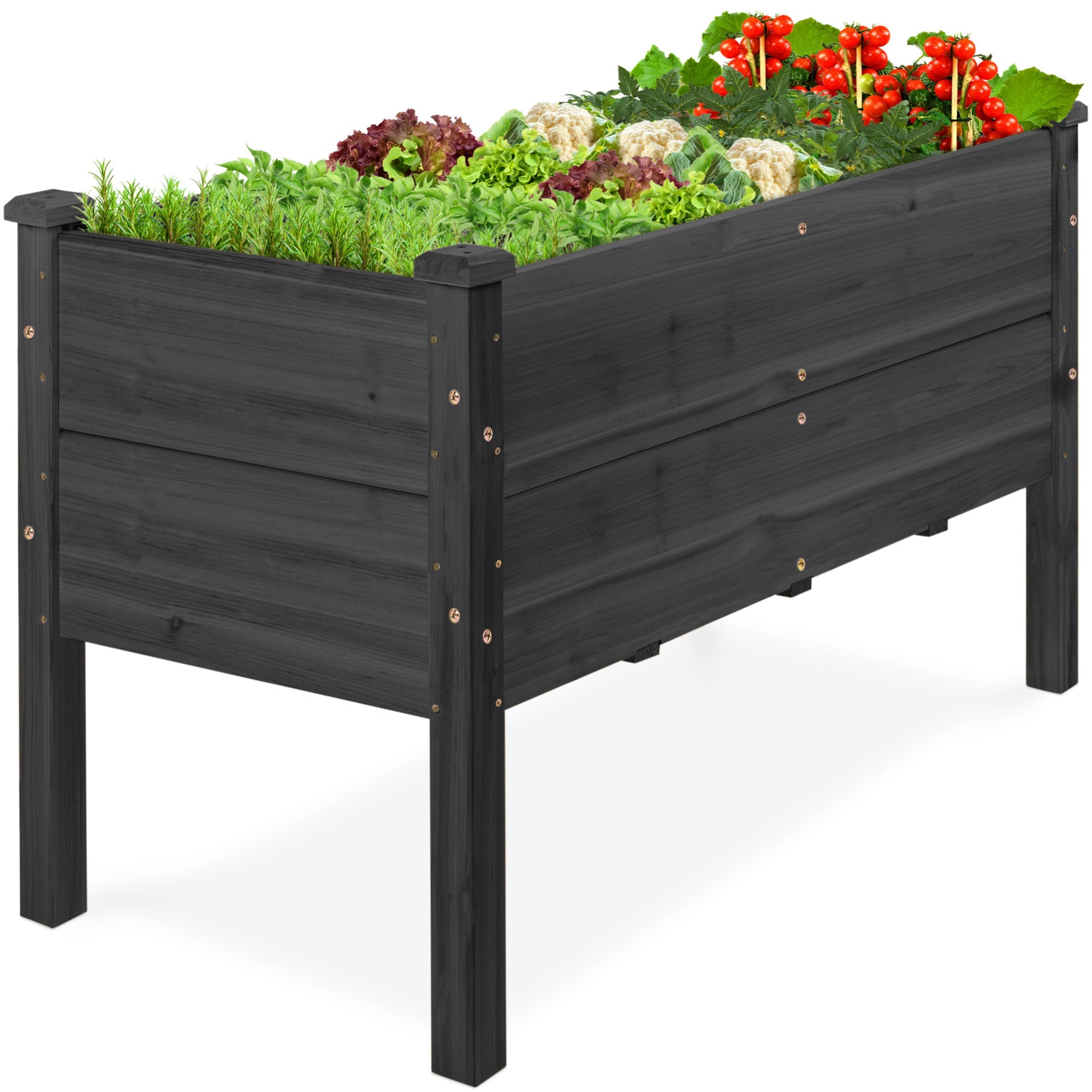 48\" x 24\" x 30\" Raised Wooden Garden Bed w/16\" Depth Elevated Wood Planter