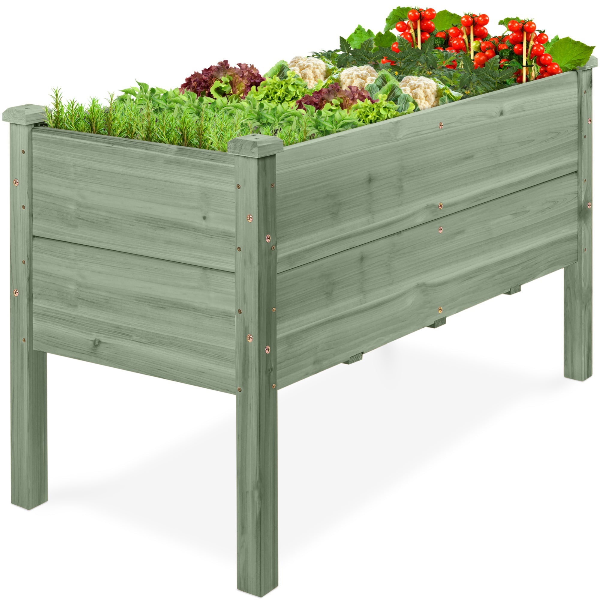 48\" x 24\" x 30\" Raised Wooden Garden Bed w/16\" Depth Elevated Wood Planter