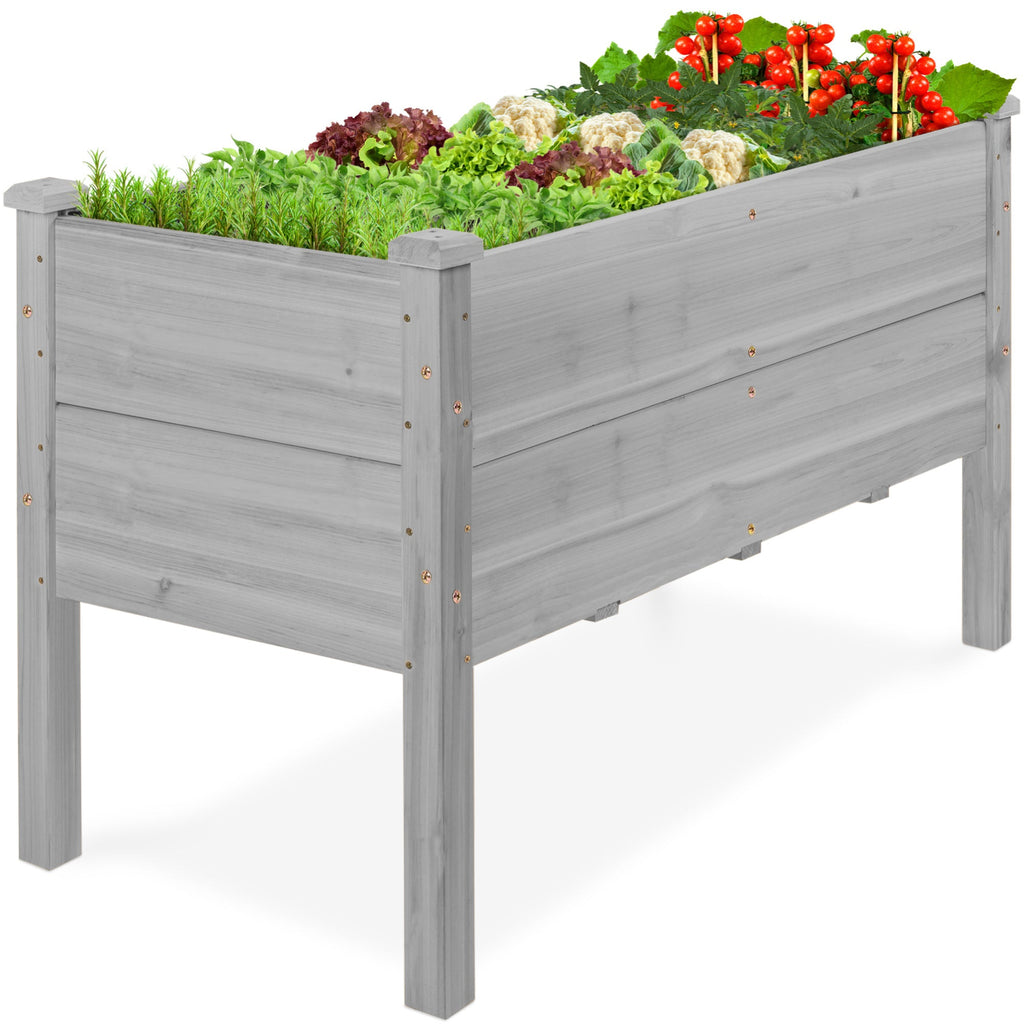 48\" x 24\" x 30\" Raised Wooden Garden Bed w/16\" Depth Elevated Wood Planter