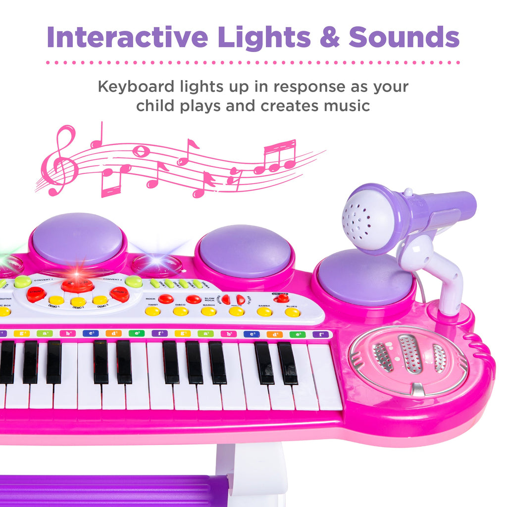 37-Key Kids Electric Keyboard w/ Microphone Stool