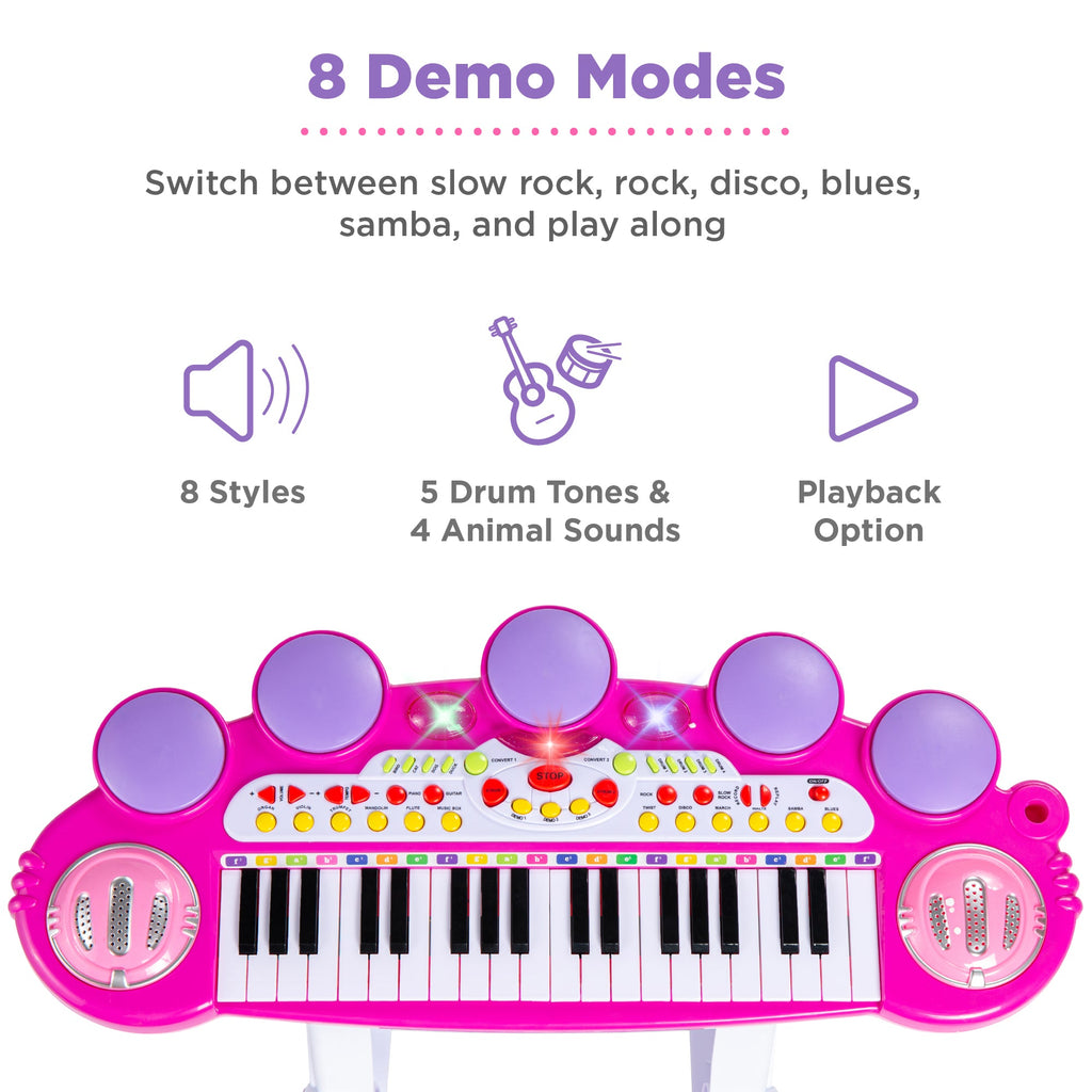37-Key Kids Electric Keyboard w/ Microphone Stool
