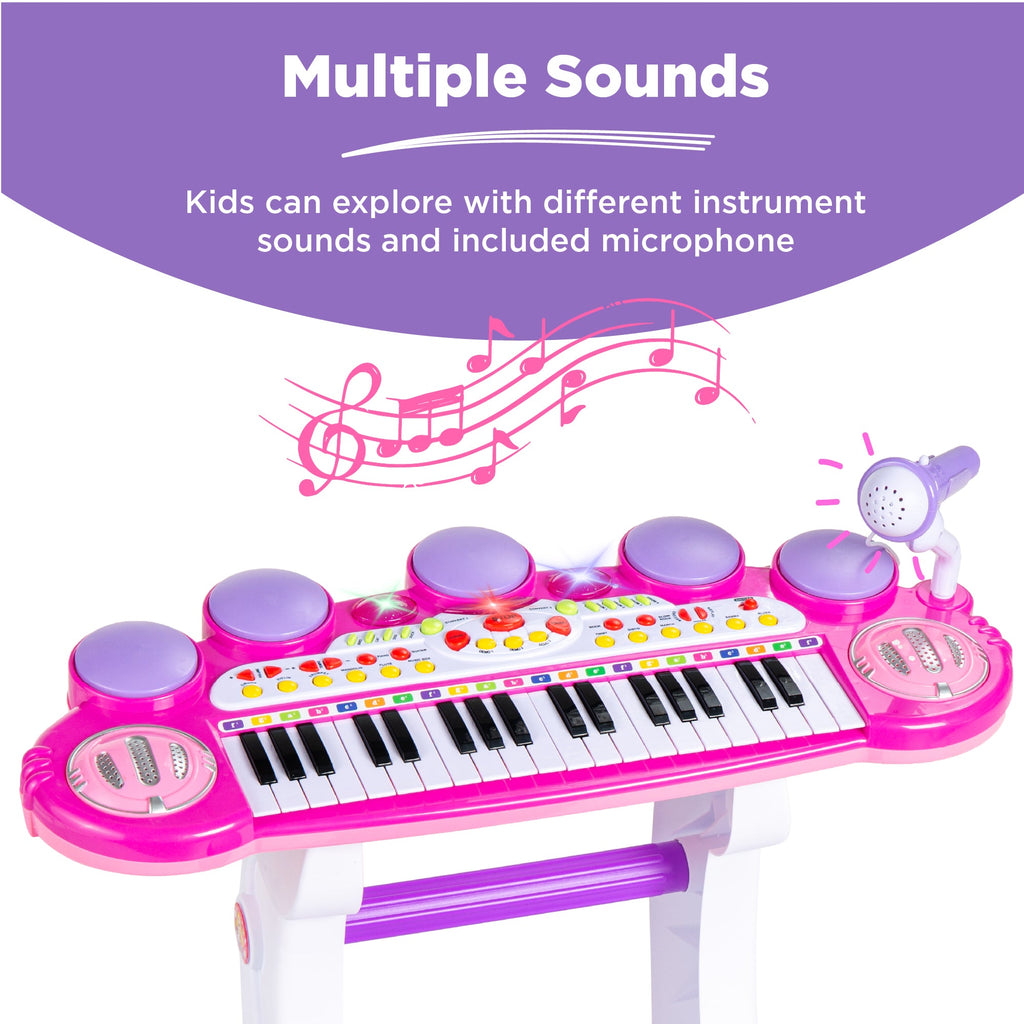 37-Key Kids Electric Keyboard w/ Microphone Stool