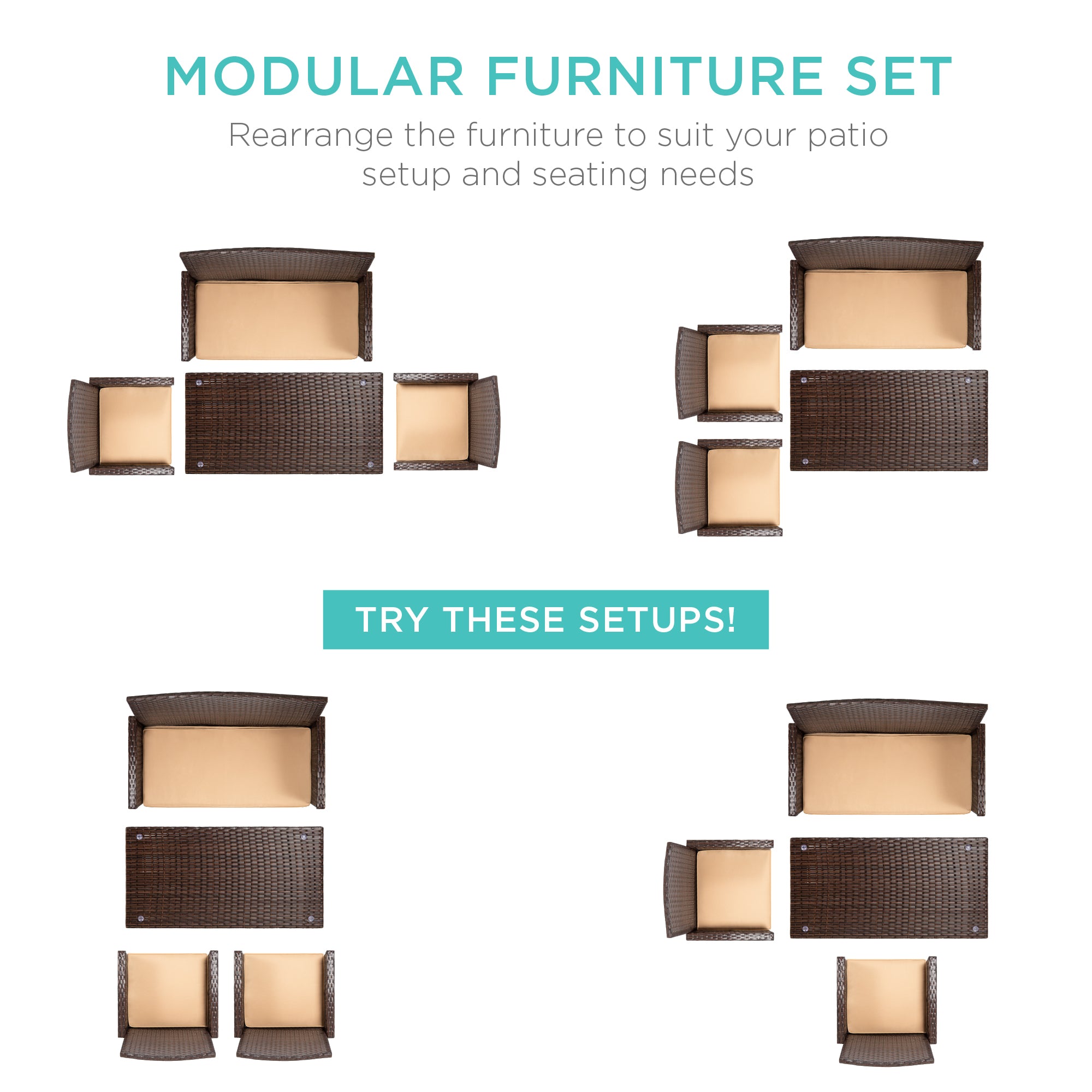 4-Piece Outdoor Wicker Conversation Patio Set w/ 4 Seats Glass Table Top