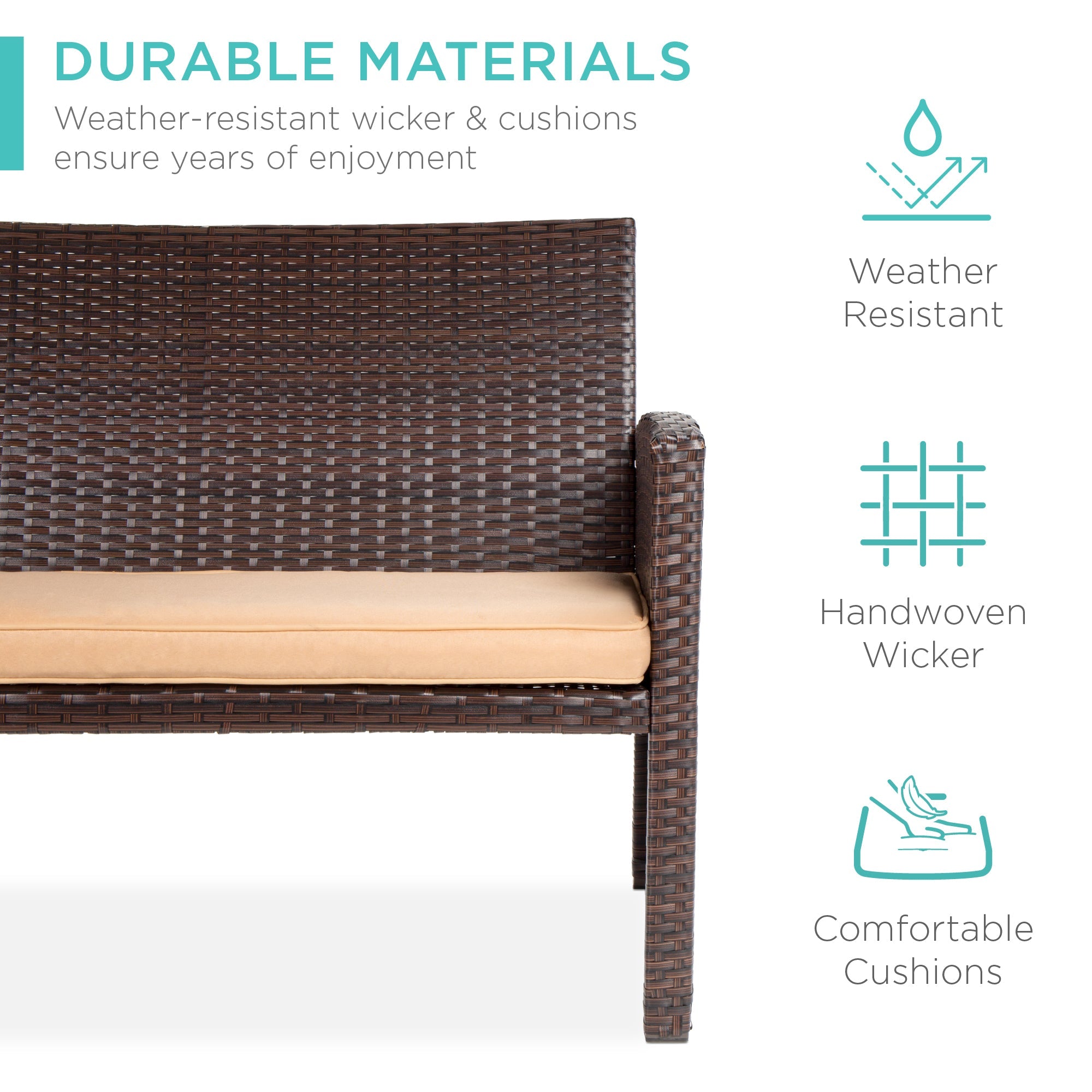 4-Piece Outdoor Wicker Conversation Patio Set w/ 4 Seats Glass Table Top