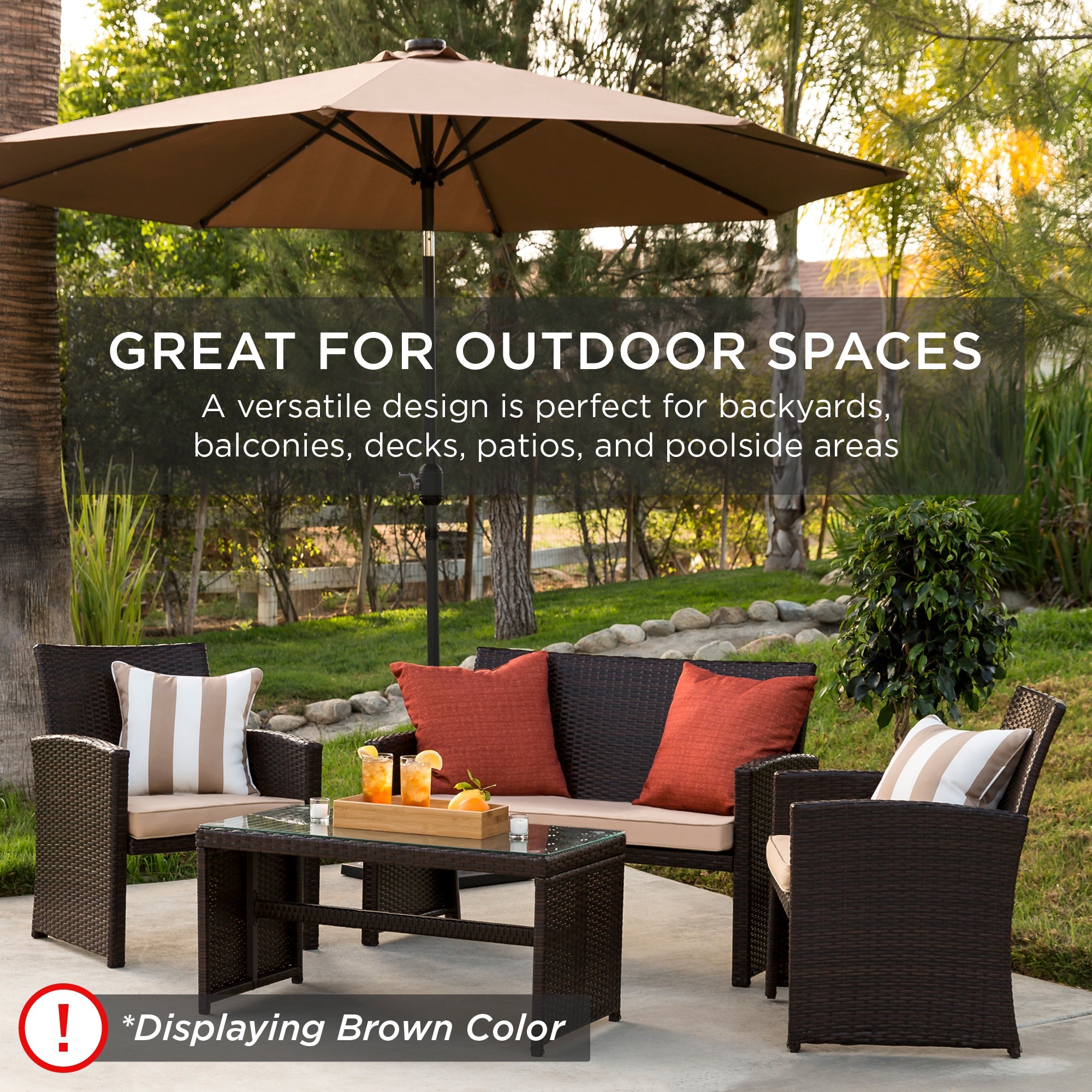 4-Piece Outdoor Wicker Conversation Patio Set w/ 4 Seats Glass Table Top